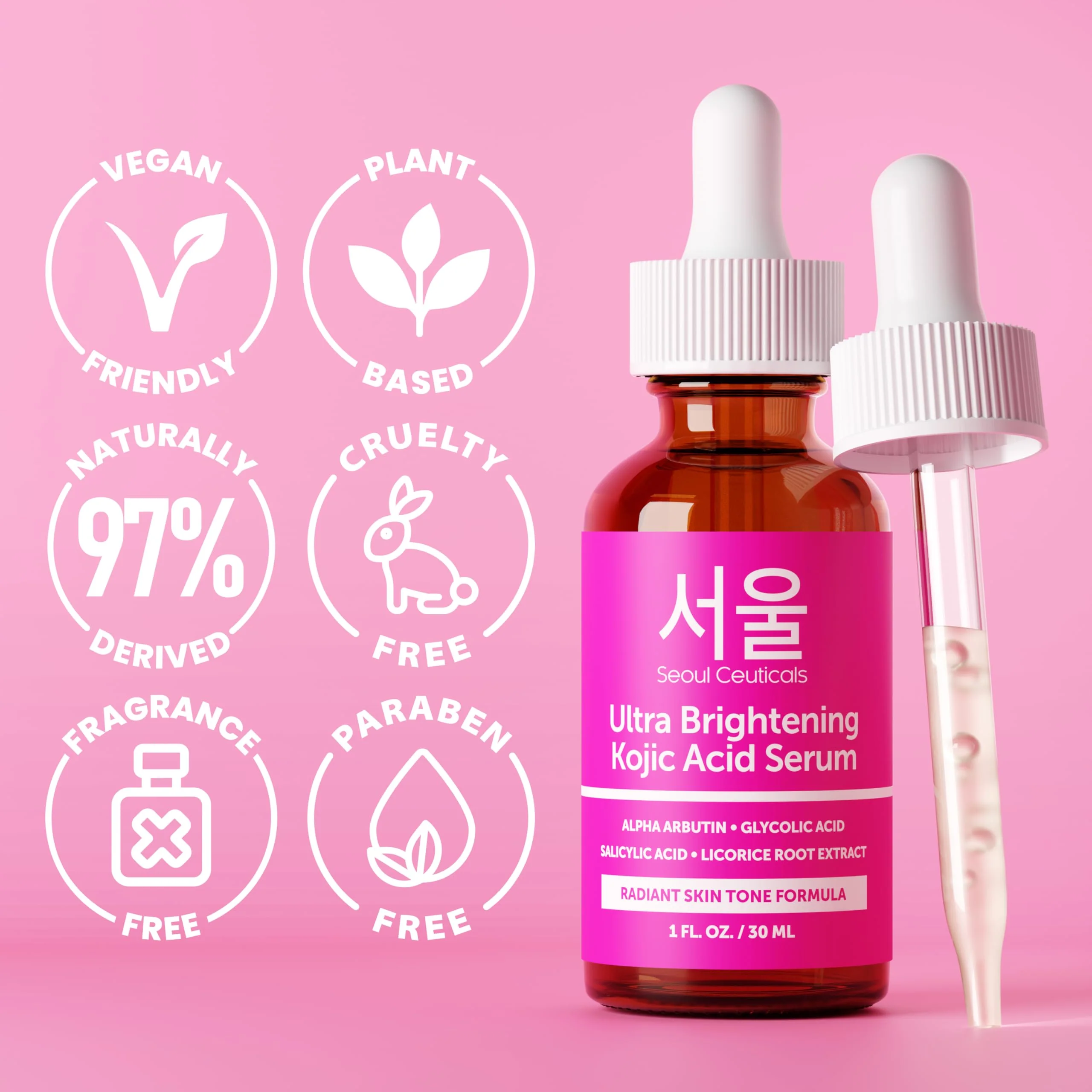 SeoulCeuticals Korean Skin Care Kojic Acid Serum Alpha Arbutin – Dark Spot Remover Corrector Glycolic Acid + Salicylic Acid K Beauty 1oz - Image 6