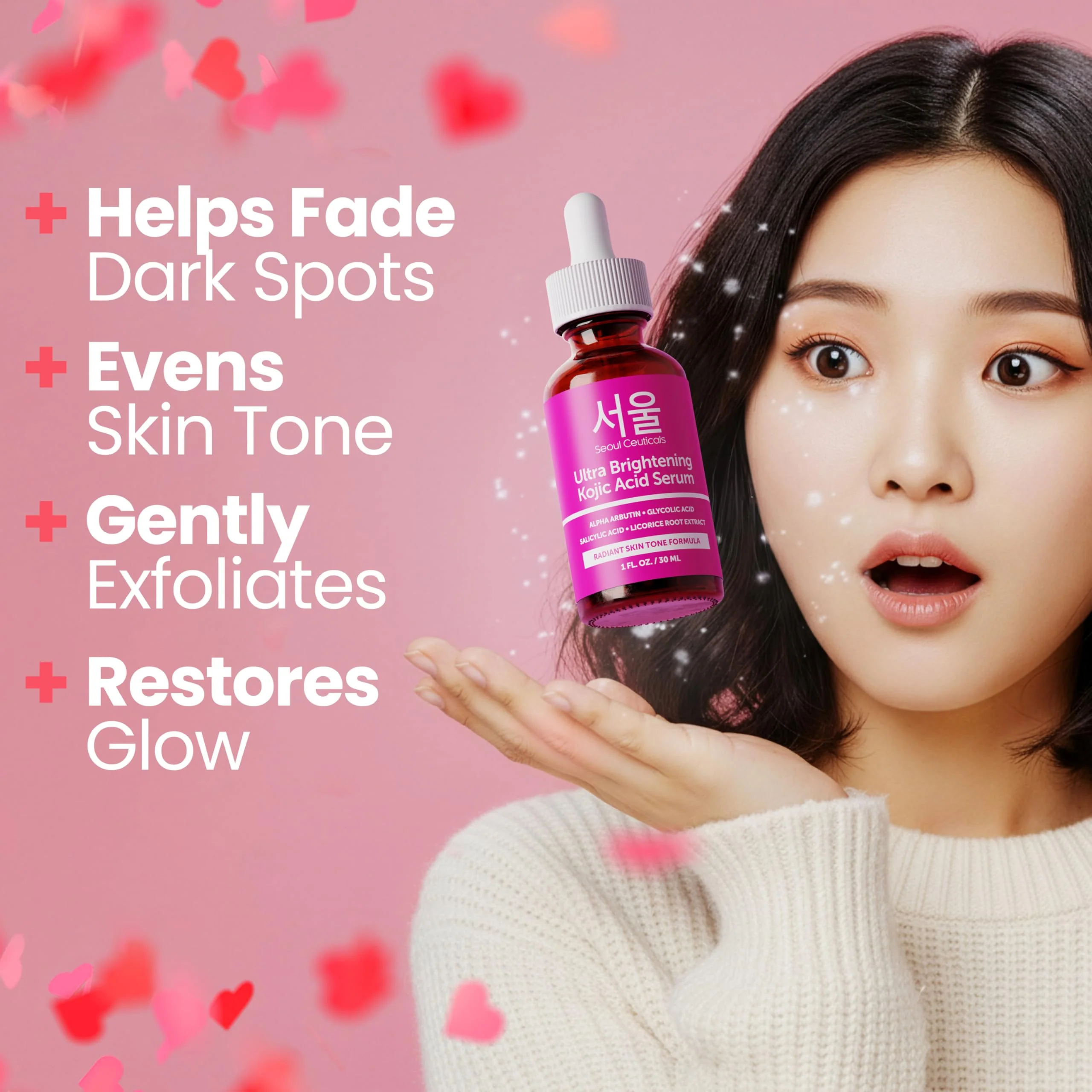 SeoulCeuticals Korean Skin Care Kojic Acid Serum Alpha Arbutin – Dark Spot Remover Corrector Glycolic Acid + Salicylic Acid K Beauty 1oz - Image 9