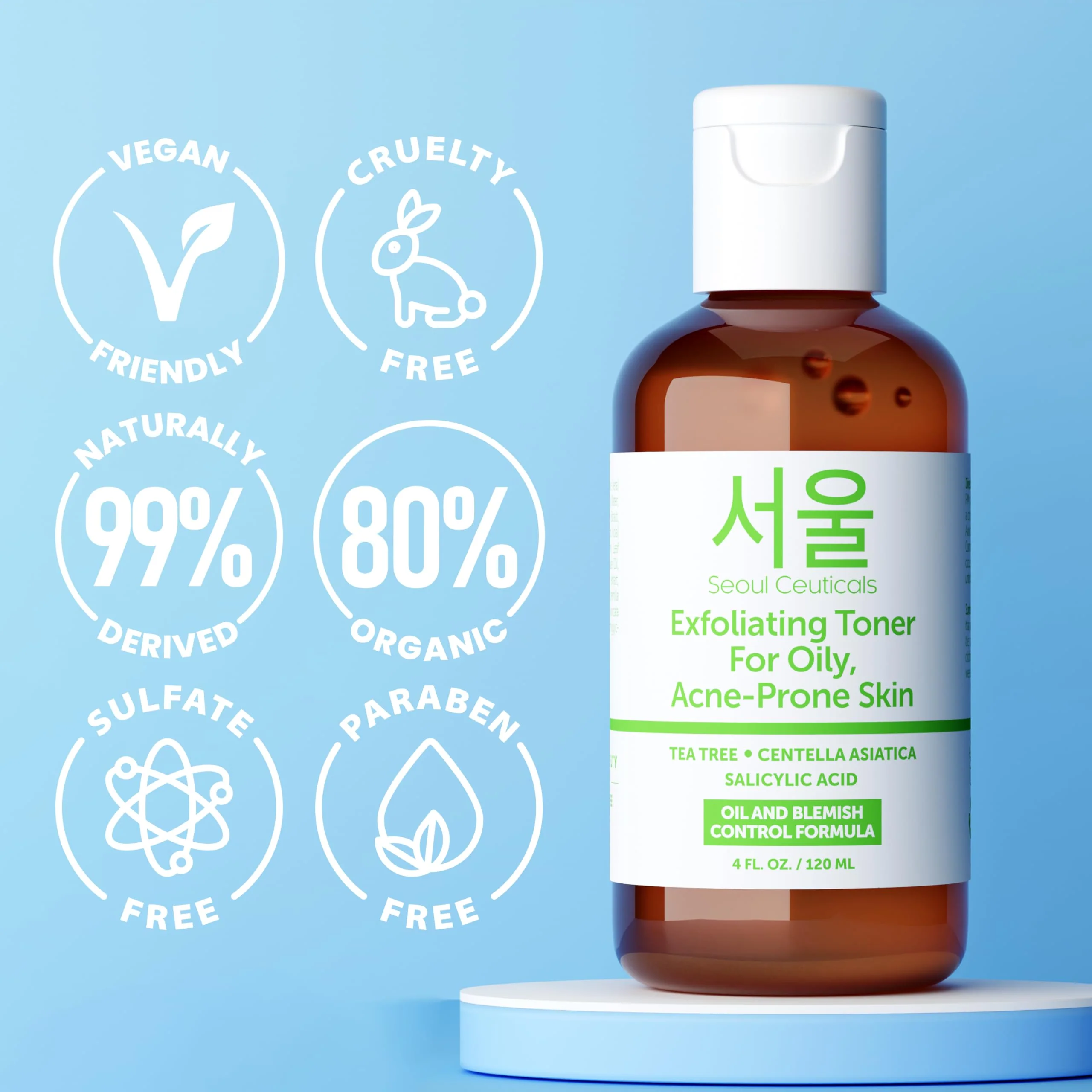 SeoulCeuticals Korean Toner for Oily Acne Prone Skin – Korean Skin Care Tea Tree Toner for Face – Facial Toner Centella Asiatica, Salicylic Acid. 4 FL OZ - Image 8