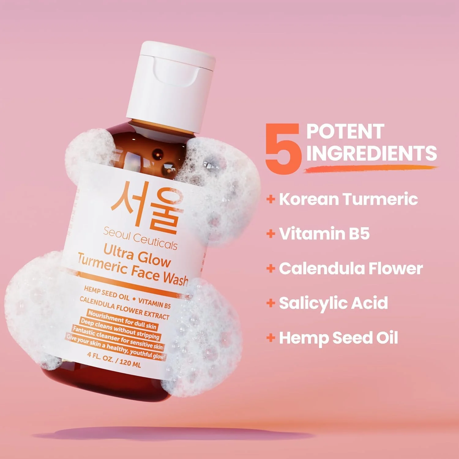 SeoulCeuticals Korean Turmeric Face Wash Cleanser – Vegan Cruelty Free Korean Skincare Facial Cleanser – K Beauty Skin Care for Dry Sensitive Skin 4oz - Image 7