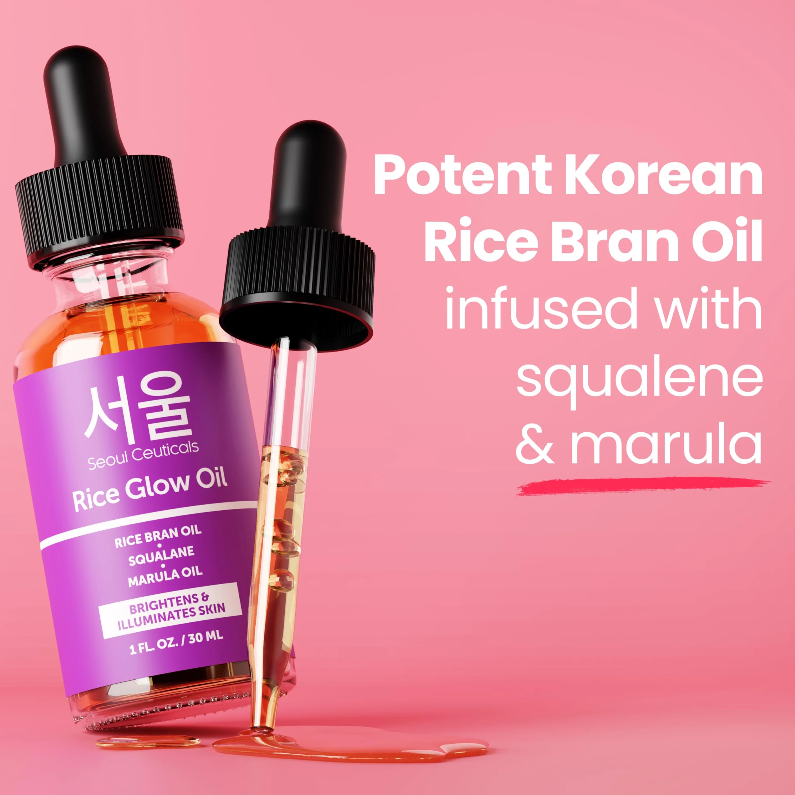 SeoulCeuticals Rice Bran Oil for Skin - Korean Skin Care Facial Glow Oil With Squalane & Vitamin E - Cruelty Free K Beauty Skincare 1oz - Image 4