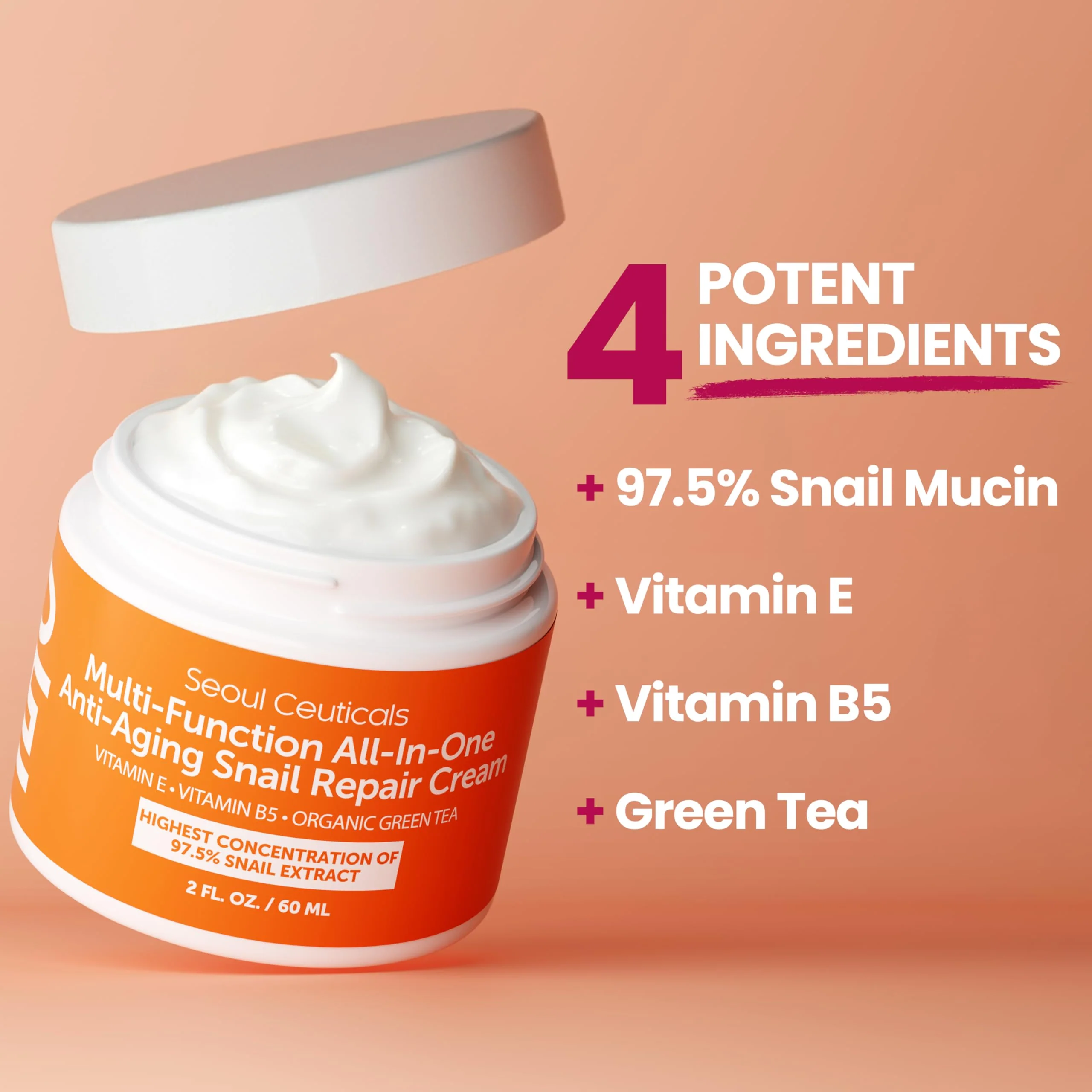 SeoulCeuticals Snail Mucin Moisturizer 97.5% - Korean Skin Care Snail Repair Cream - Day & Night Anti Aging K Beauty Skincare Cruelty Free 2oz - Image 6