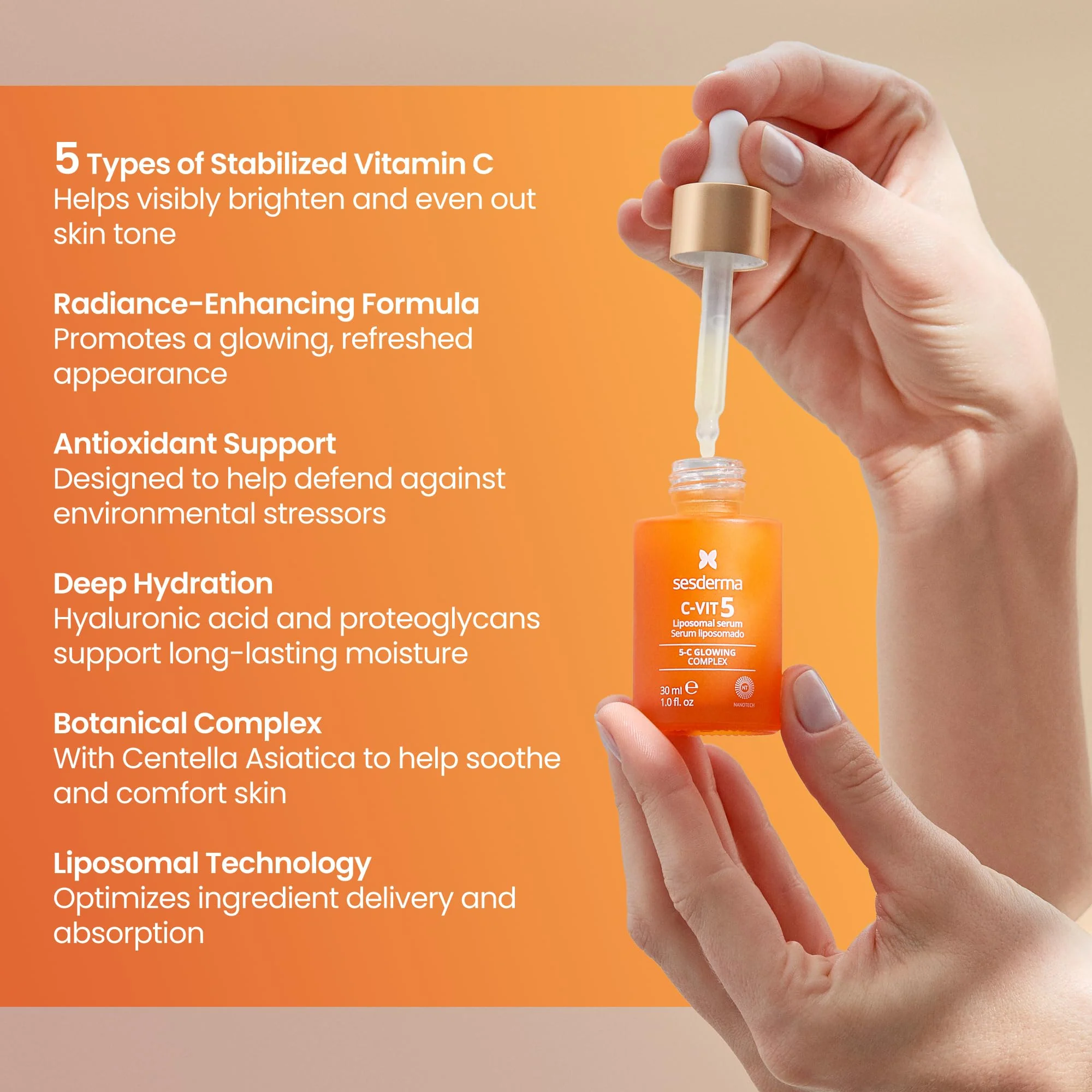Sesderma C-VIT 5 Fusion Vitamin C Serum, Boosted Hydration, Radiant Glow, Antioxidant Defense, Targets Pigmentation, Pro Skincare Formula, 1.0 fl. Oz - Image 4