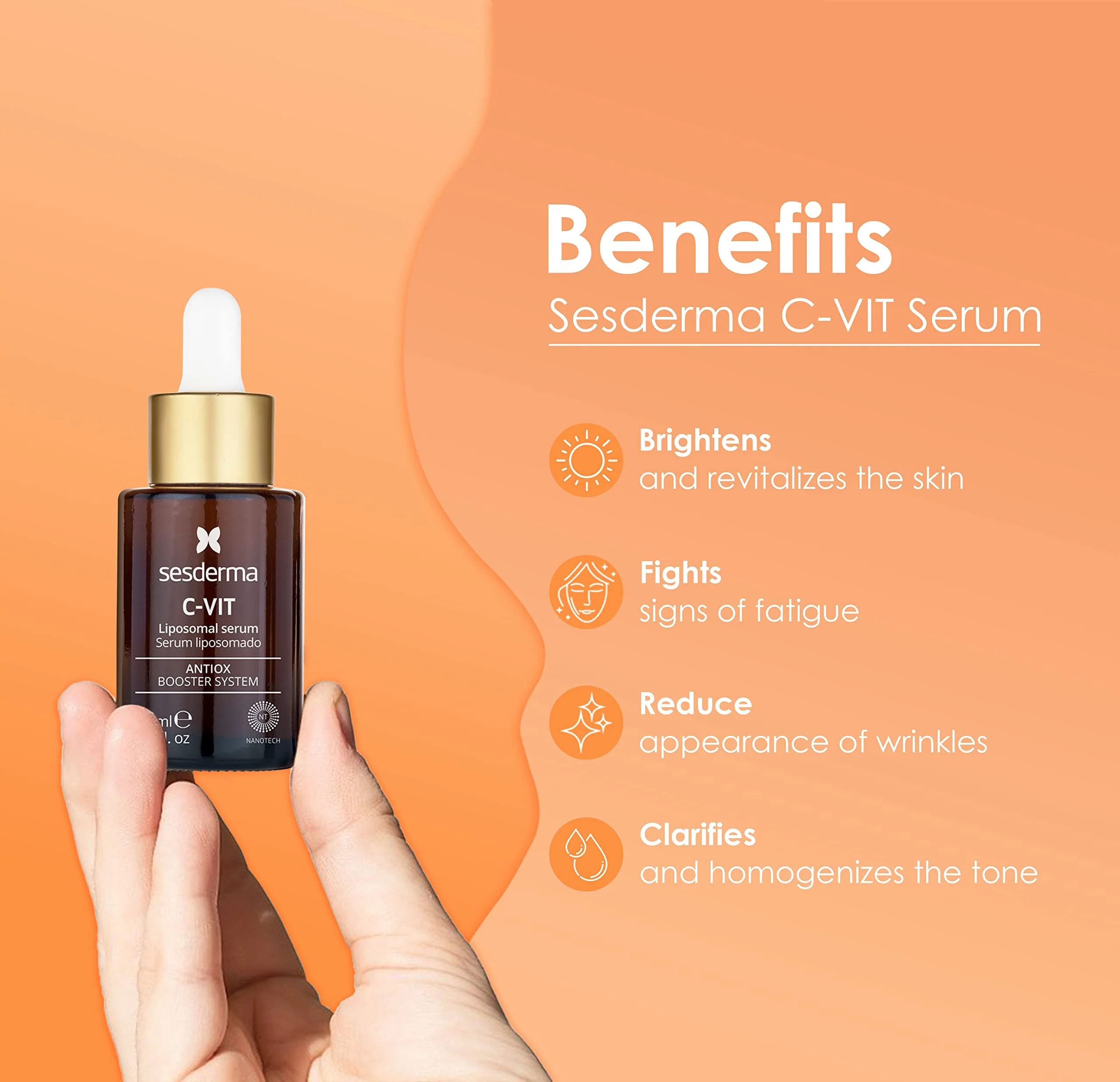 Sesderma C-VIT Radiance Serum with Vitamin C, Brightens, Hydrates & Fights Signs of Aging, Antioxidant Formula, 1.0 fl oz - Image 3
