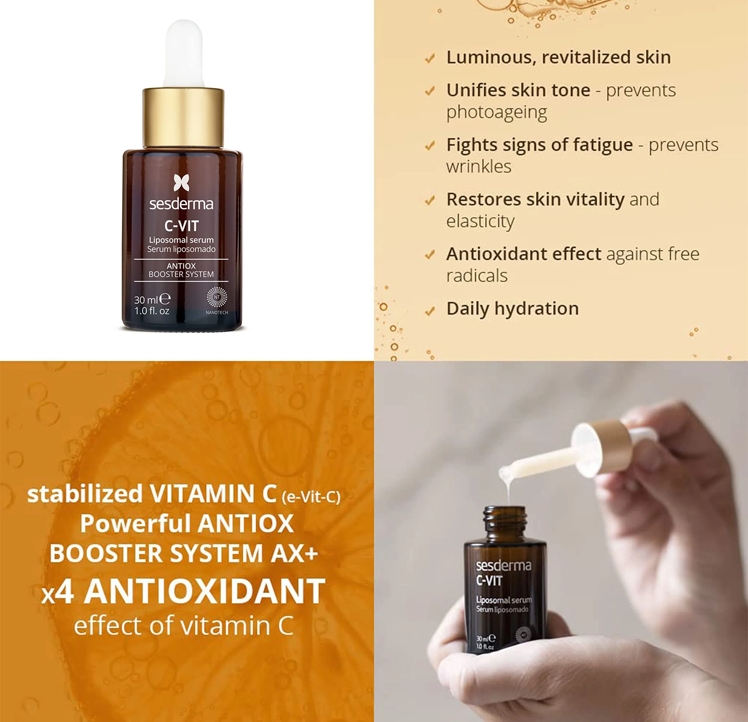 Sesderma C-VIT Radiance Serum with Vitamin C, Brightens, Hydrates & Fights Signs of Aging, Antioxidant Formula, 1.0 fl oz - Image 4