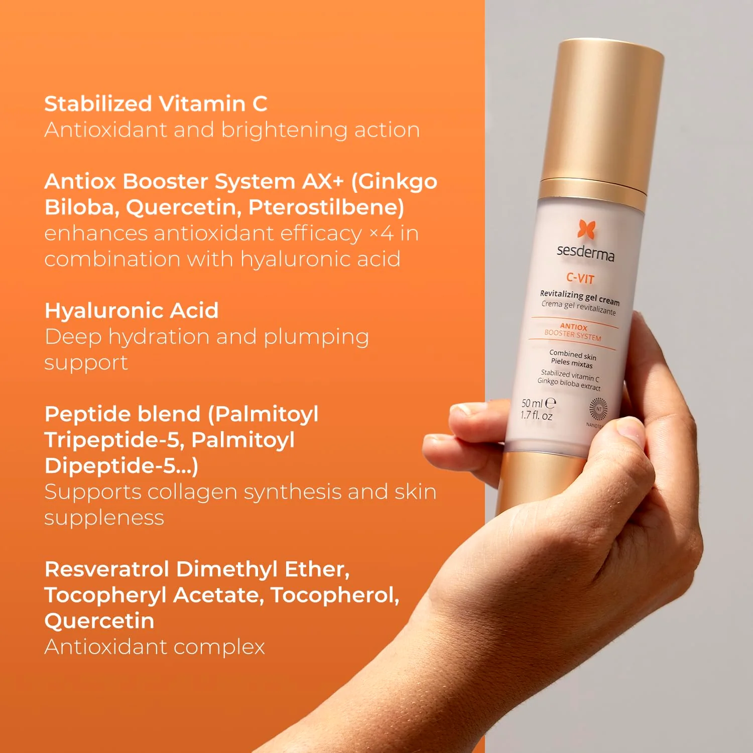 Sesderma C-VIT Revitalizing Gel Cream, Powerful Antioxidant Gel Cream Infused with Vitamin C & Hyaluronic Acid for Youthful, Vibrant Skin, 1.7 fl oz - Image 3