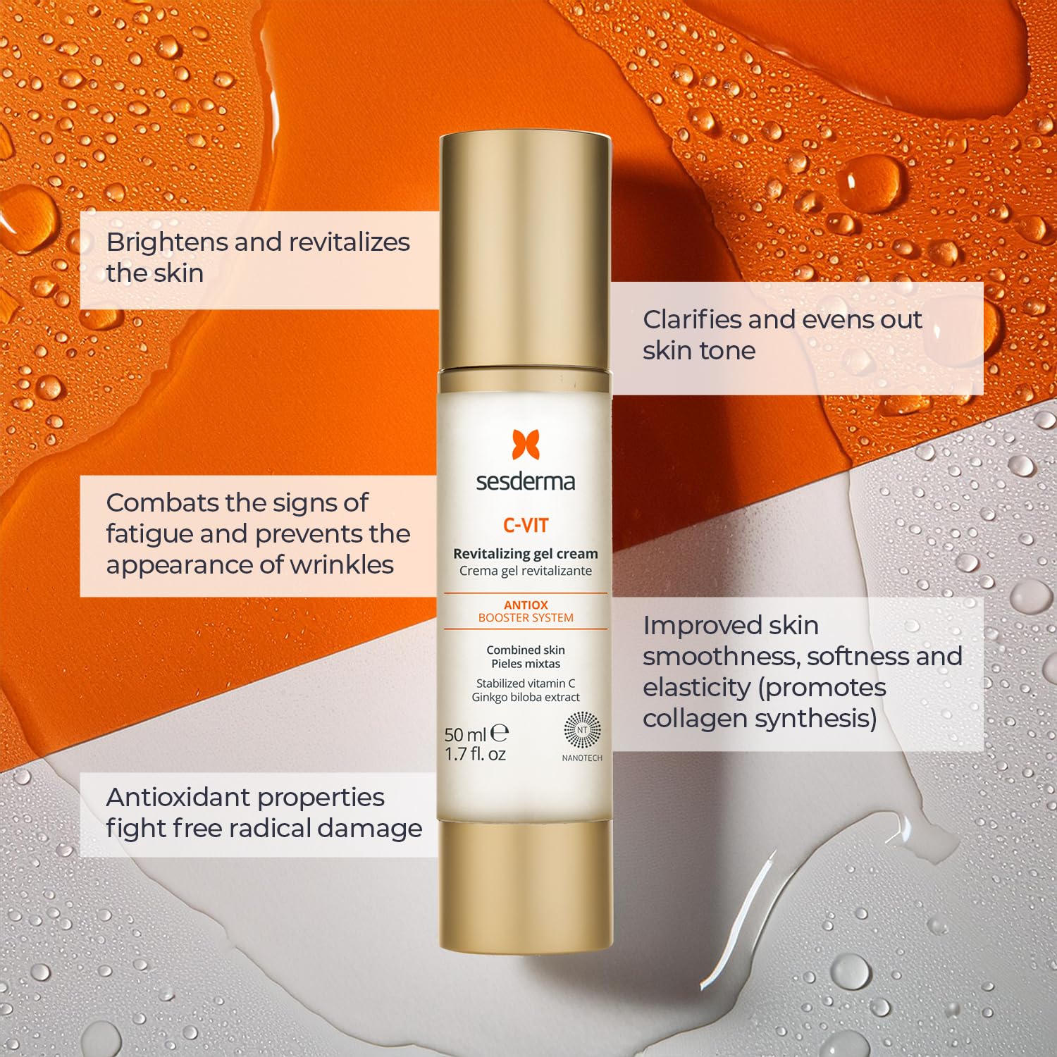 Sesderma C-VIT Revitalizing Gel Cream, Powerful Antioxidant Gel Cream Infused with Vitamin C & Hyaluronic Acid for Youthful, Vibrant Skin, 1.7 fl oz - Image 5
