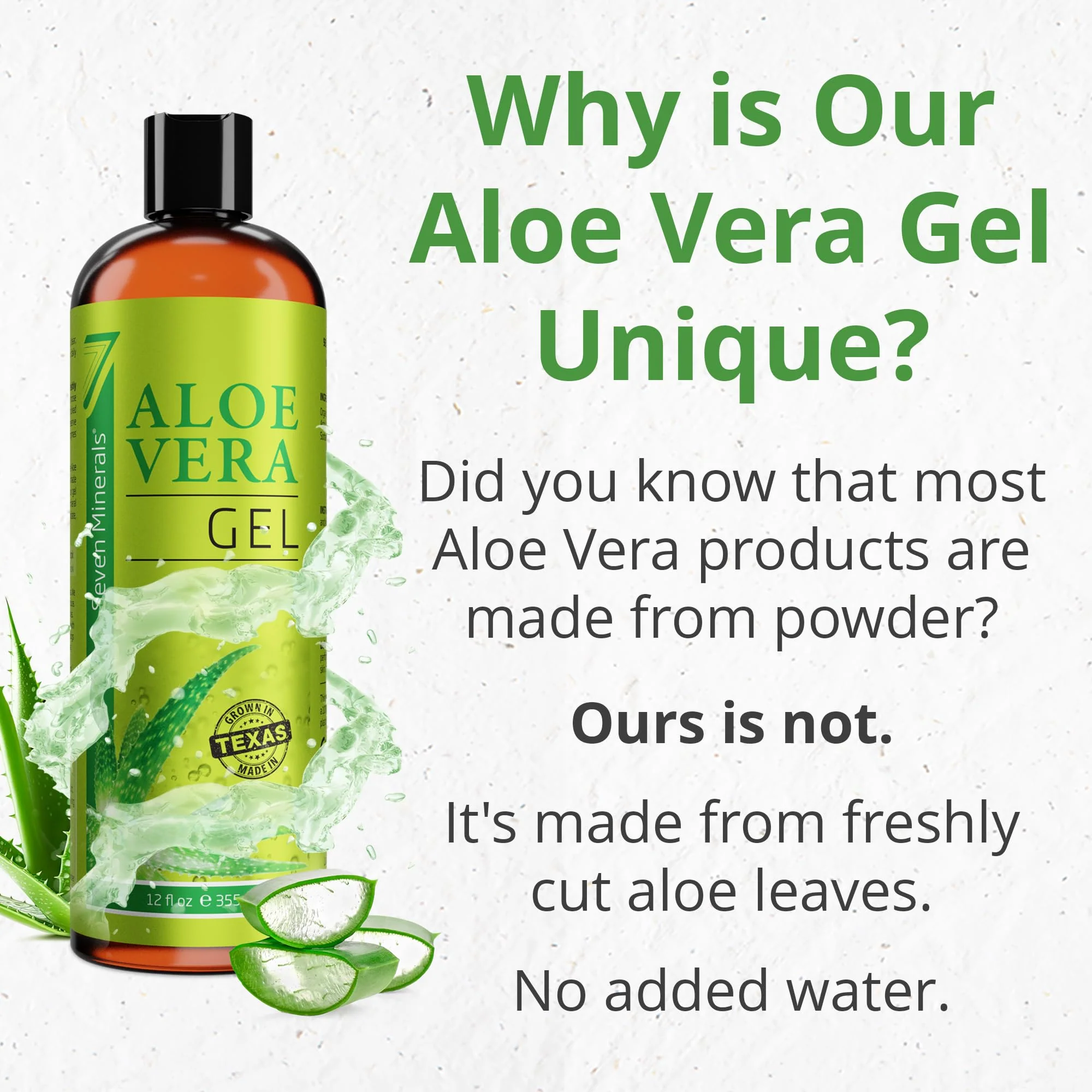 Seven Minerals Organic Aloe Vera Gel from freshly cut 100% Pure Aloe - Big 12oz - HighestQuality, Texas grown, Vegan, Unscented - For Face, Skin, Hair, Sunburn relief - Image 5