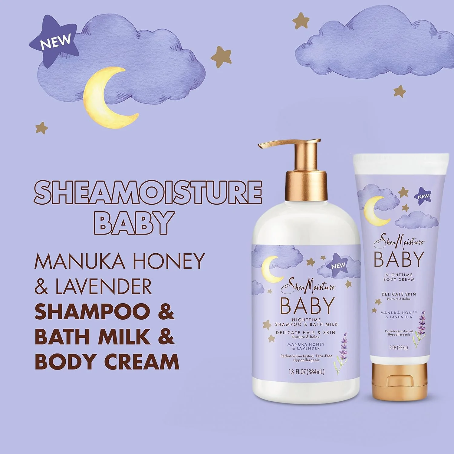 Shea Moisture Baby Care Set – Relaxing Nighttime Shampoo & Bath Milk + Body Cream for Delicate Skin, Manuka Honey & Lavender (2 Piece Set) - Image 5