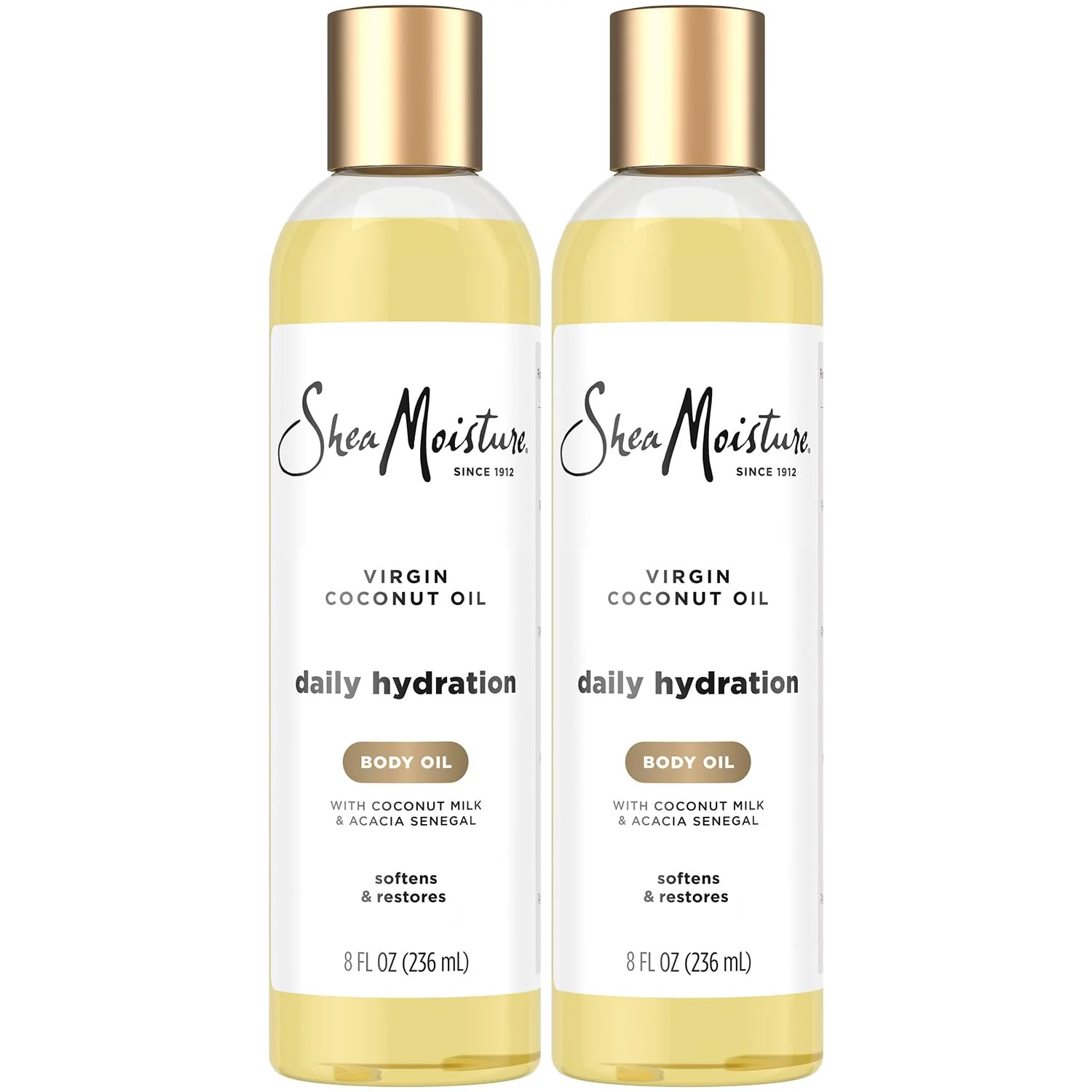 Shea Moisture Body Oil, Daily Hydration 2-Pack – Lightweight, Non-Greasy Moisturizer with Virgin Coconut Oil for Soft, Smooth Skin, 8 Oz Ea