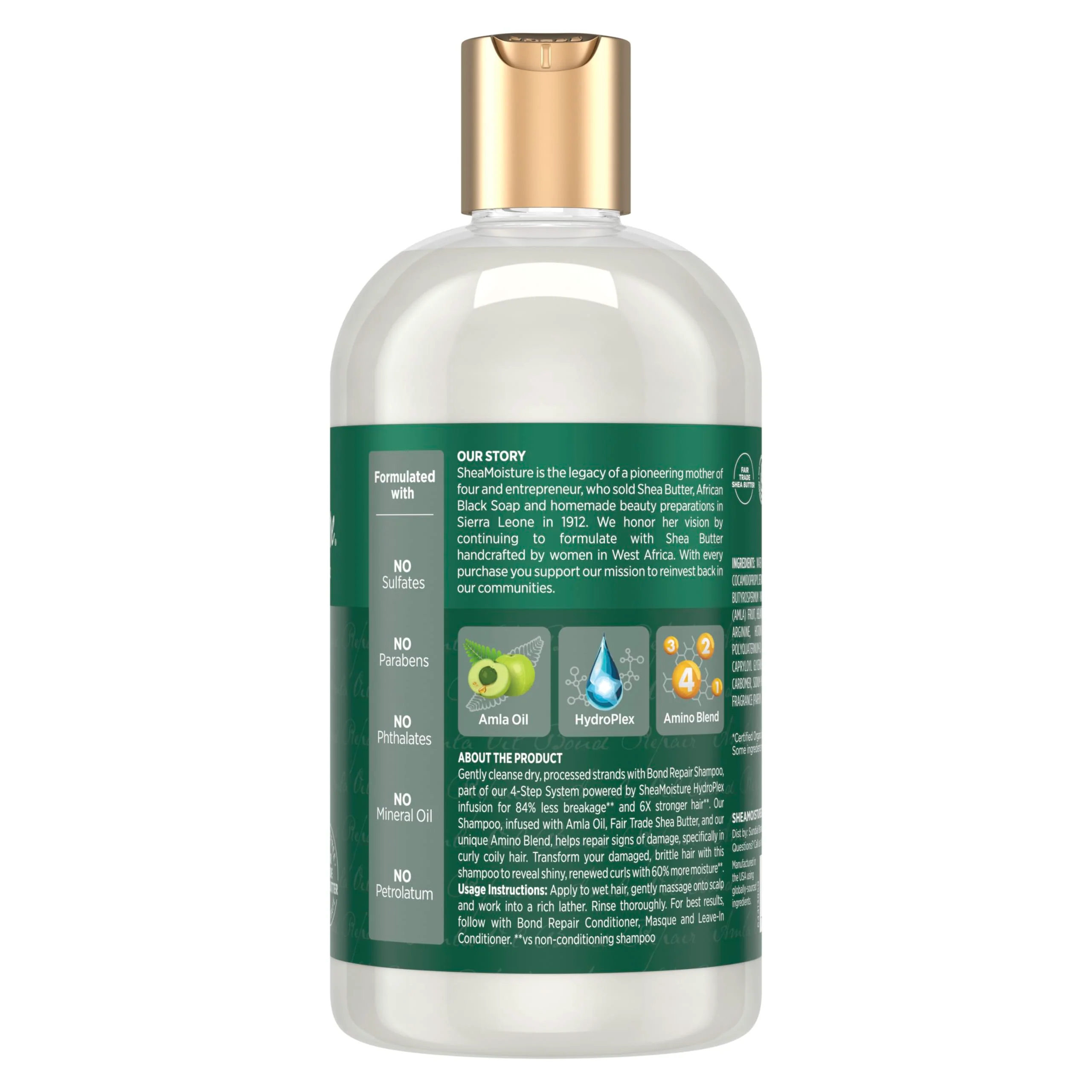Shea Moisture Bond Repair Shampoo Amla Oil Deeply Cleanses And Removes Build Up To Repair Hair Bonds With Hydroplex Technology And Amla Oil With Restorative HydroPlex Infusion 13 Fl Oz - Image 2