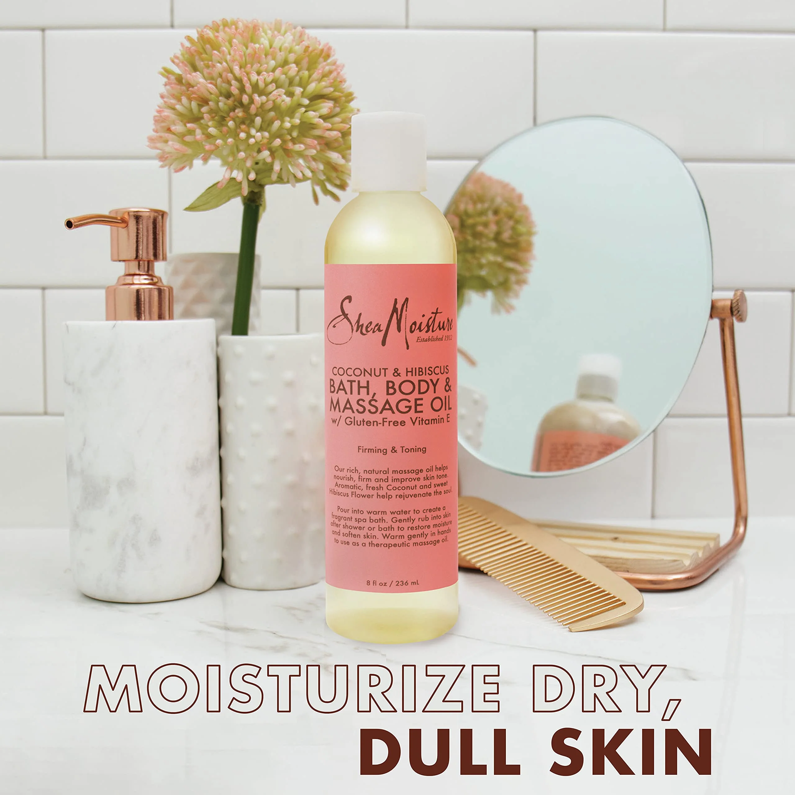 Shea Moisture Coconut & Hibiscus Massage Oil and Body Oil for Dry Skin, Bath Oil with Coconut Oil and Vitamin E Oil for Skin, 8 oz - Image 5