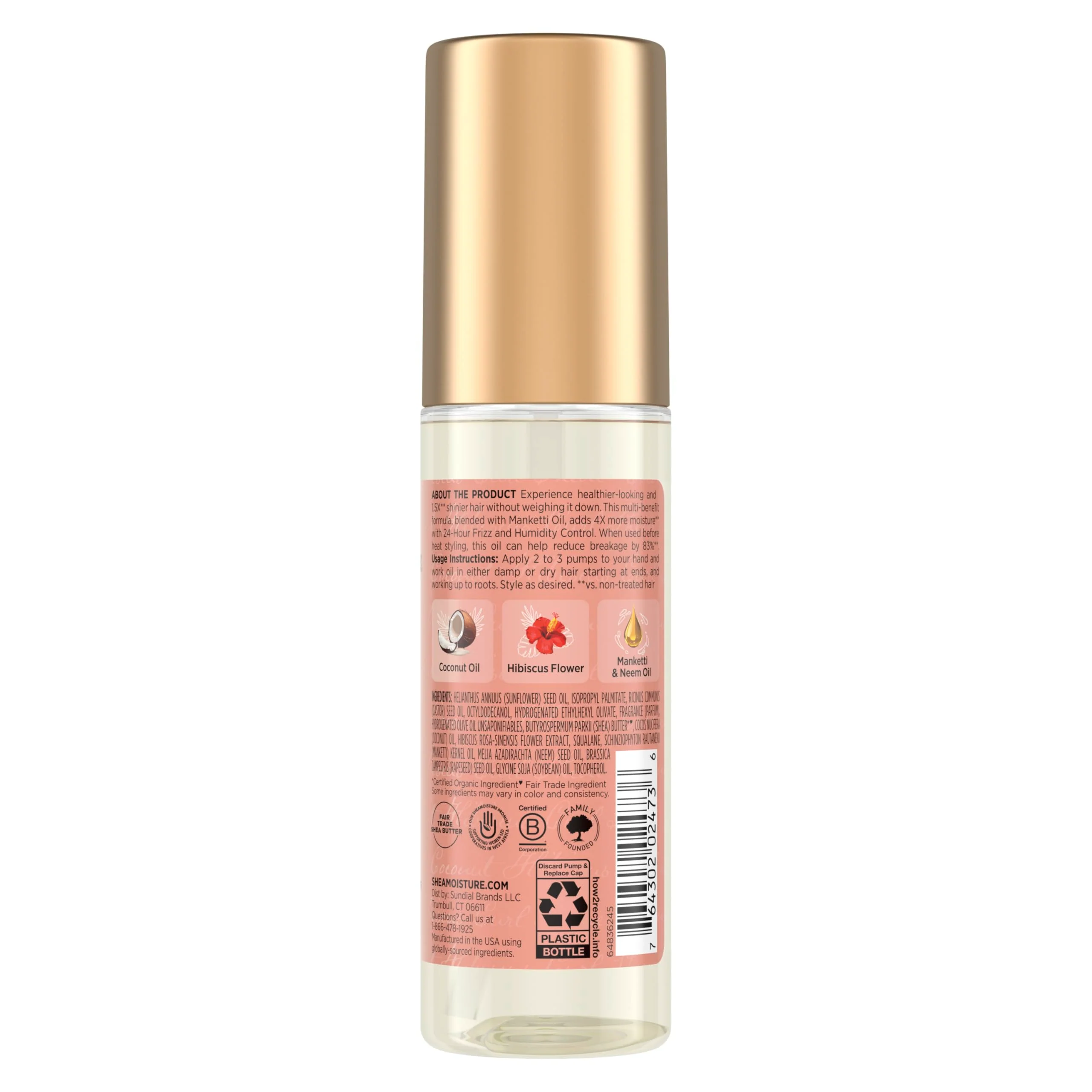 Shea Moisture Coconut & Hibiscus Smooth & Shine Oil Coconut & Hibiscus Softens And Hydrates Hair With Manketti And Coconut Oil For A Lightweight Texture 3.3 Fl Oz - Image 2