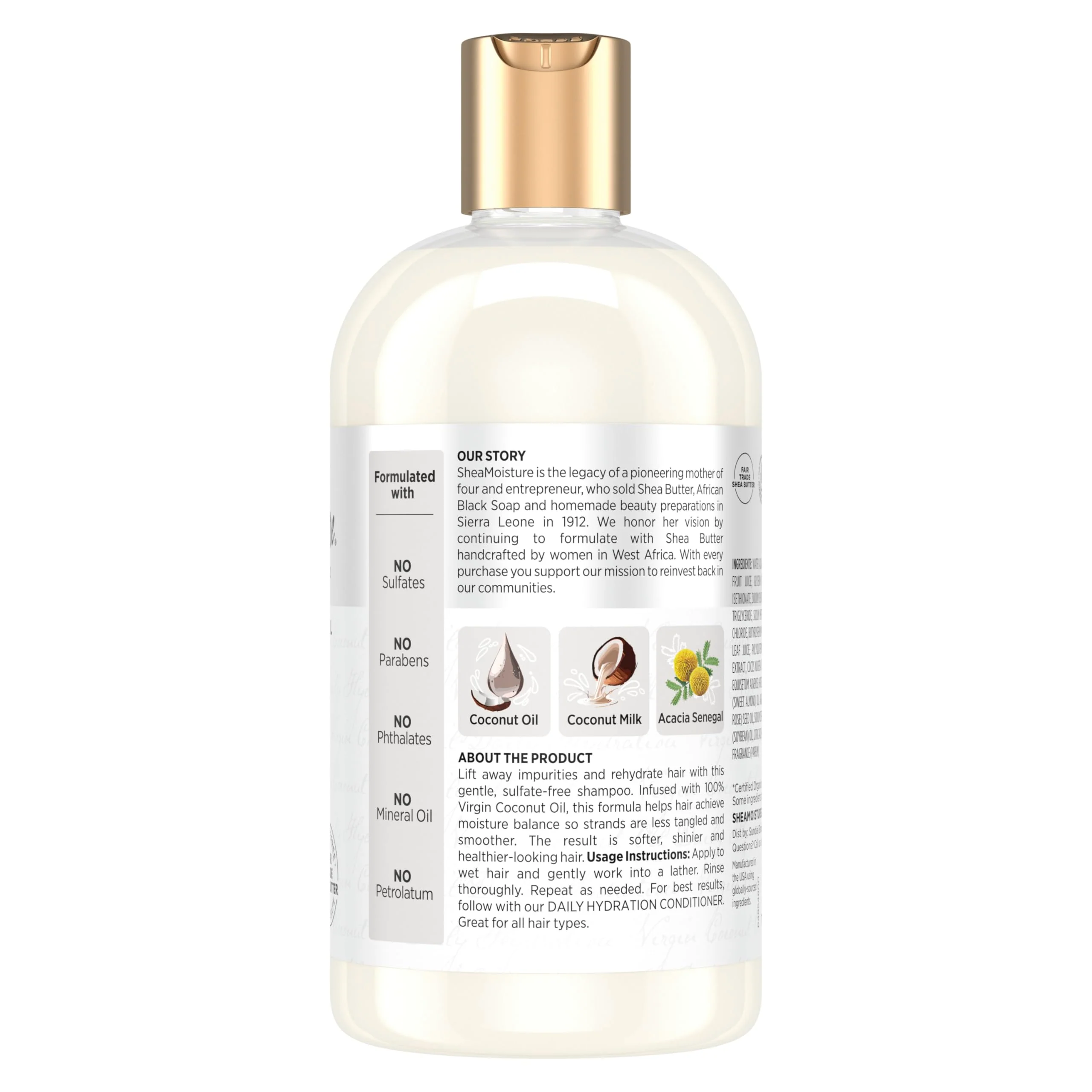 Shea Moisture Daily Hydration Shampoo Virgin Coconut Oil for All Hair Types Sulfate-Free 13 oz - Image 2