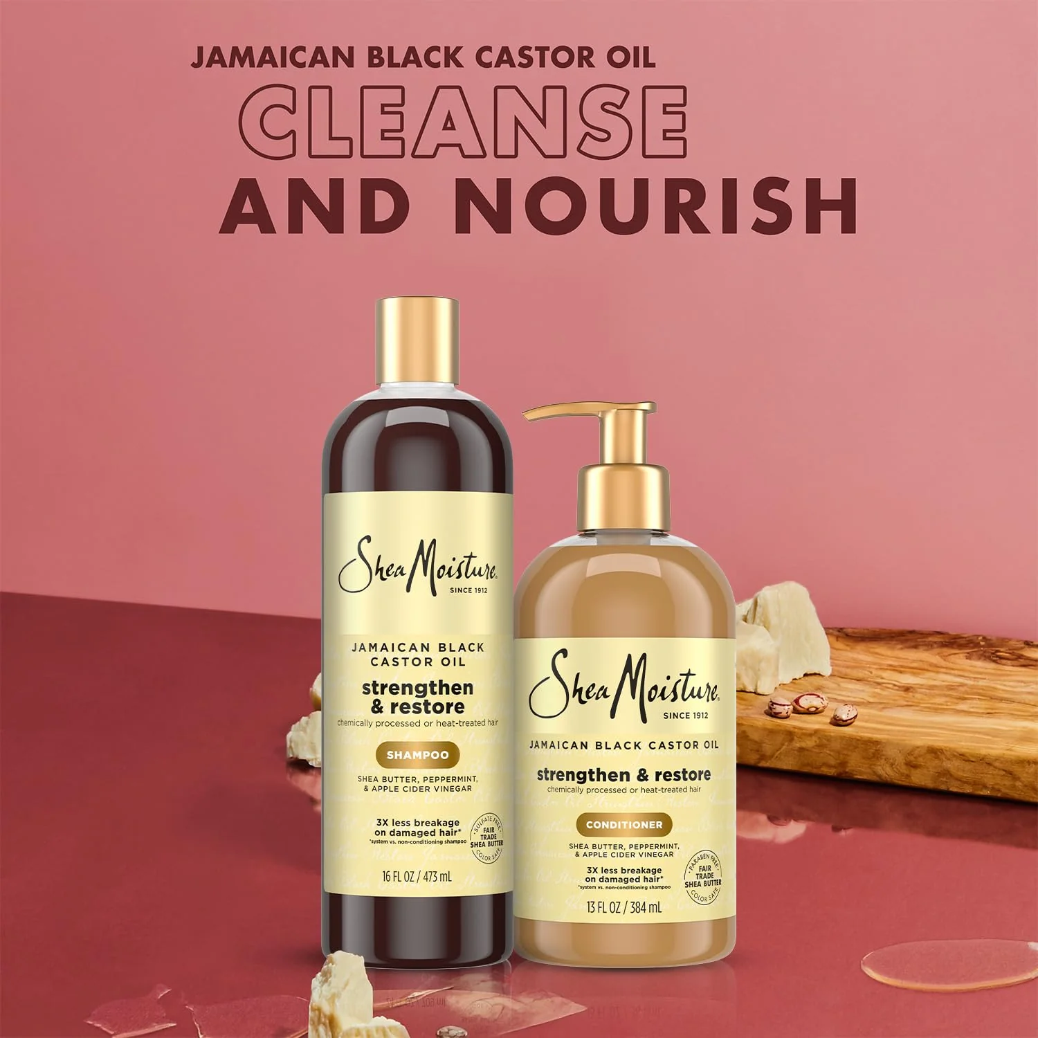 Shea Moisture Jamaican Black Castor Oil Clarifying Shampoo & Conditioner - Strengthen & Restore Sulfate-Free Shampoo & Conditioner Set with Shea Butter, ACV, and Peppermint Oil for Hair (2 Piece Set) - Image 3