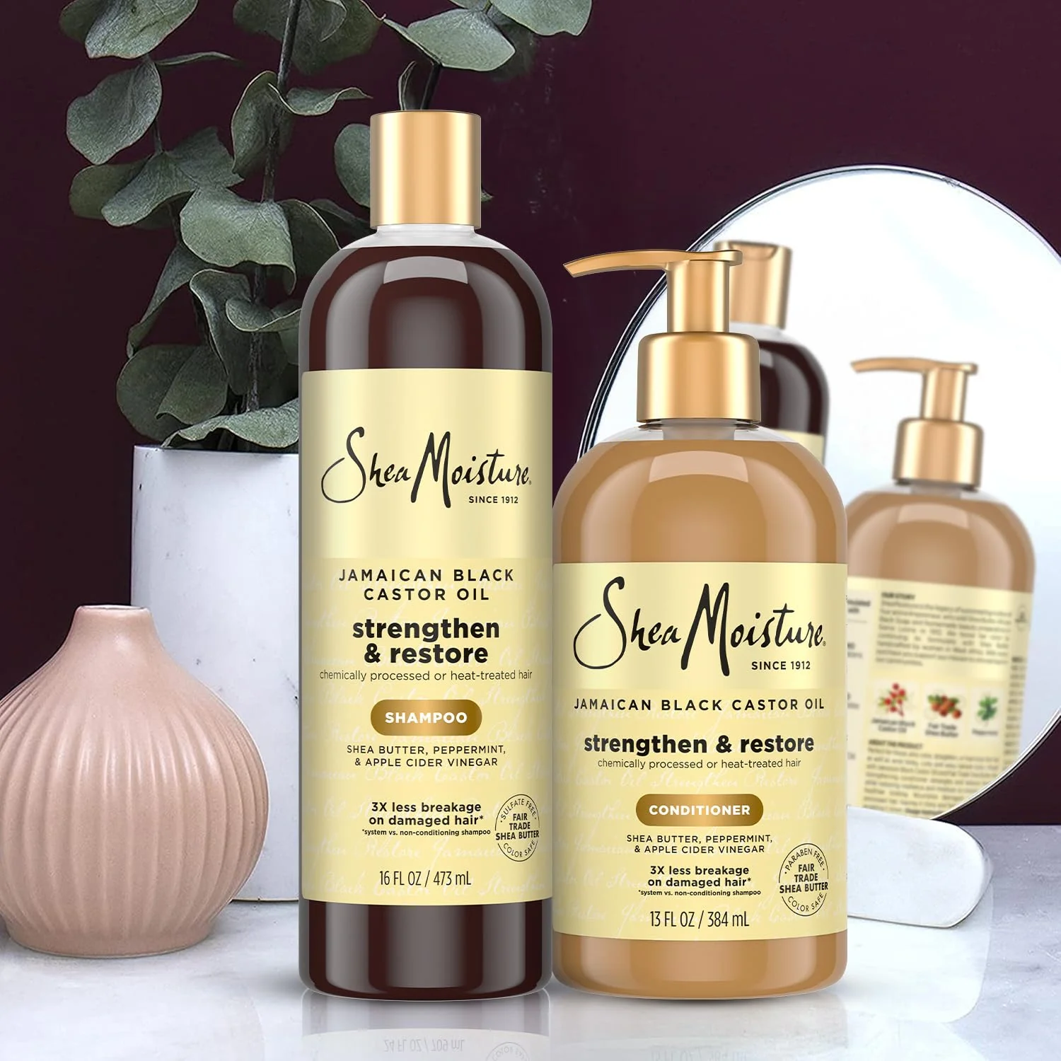 Shea Moisture Jamaican Black Castor Oil Clarifying Shampoo & Conditioner - Strengthen & Restore Sulfate-Free Shampoo & Conditioner Set with Shea Butter, ACV, and Peppermint Oil for Hair (2 Piece Set) - Image 5