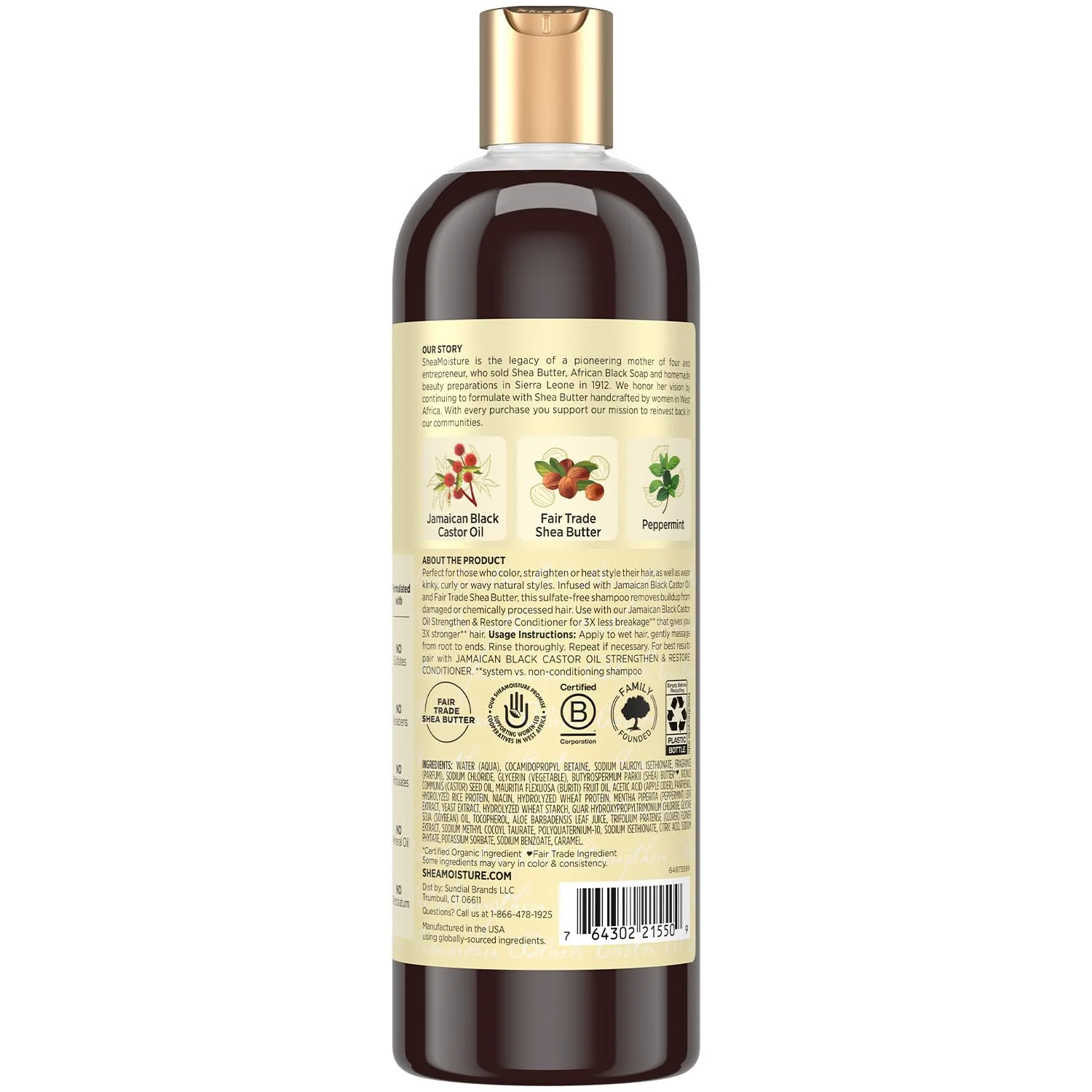 Shea Moisture Jamaican Black Castor Oil Strengthen & Restore Shampoo 2-Pack, 16 Oz Ea - Image 2