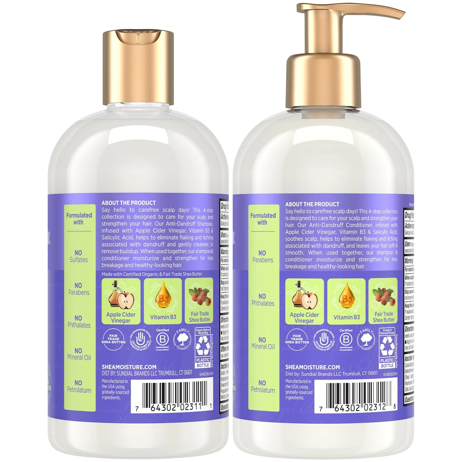SheaMoisture Anti-Dandruff Shampoo & Conditioner – Apple Cider Vinegar, Shea Butter, 3% Salicylic Acid for Itchy Scalp Relief, 13 Oz Ea - Image 2