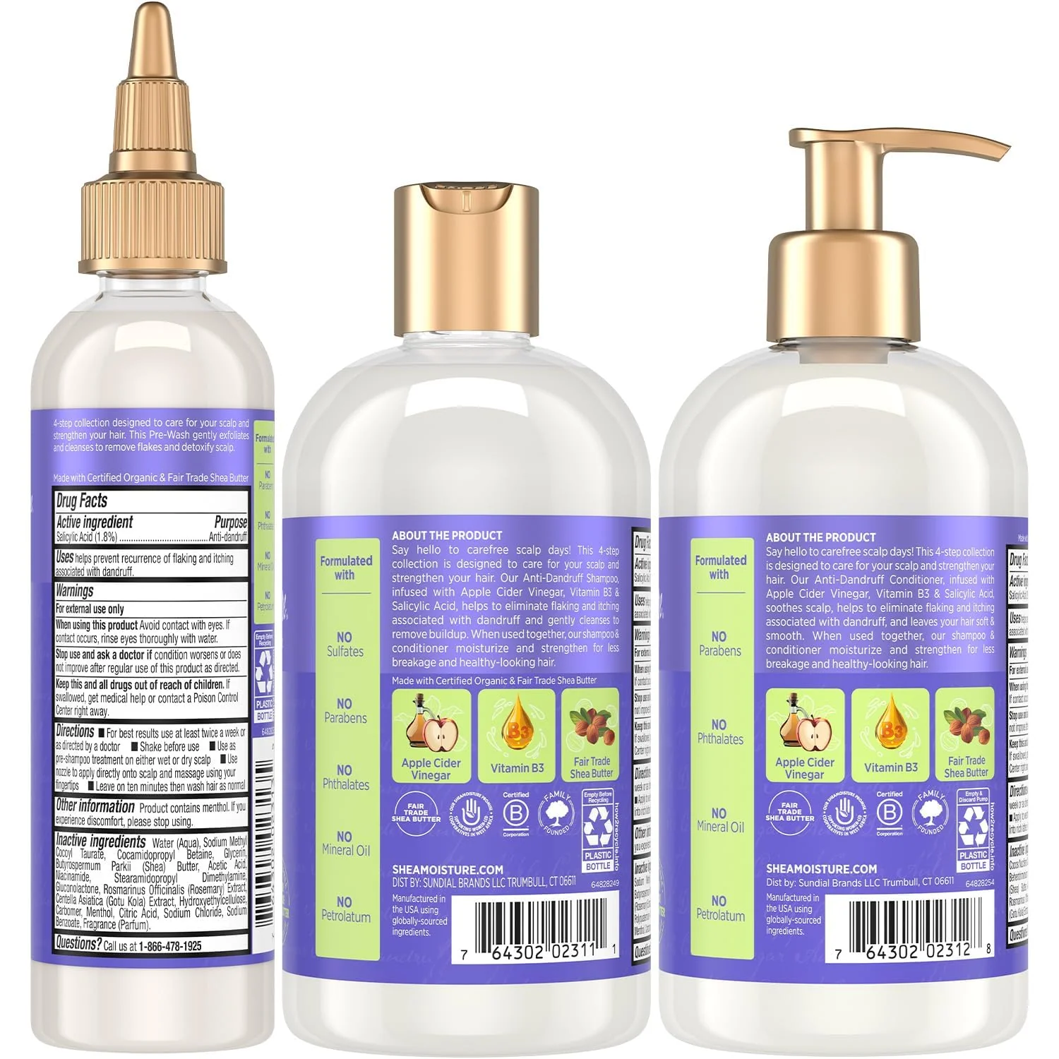 SheaMoisture Anti-Dandruff Shampoo & Conditioner + Pre-Wash – Apple Cider Vinegar, Shea Butter, 3% Salicylic Acid for Flakes & Itchy Scalp - Image 2