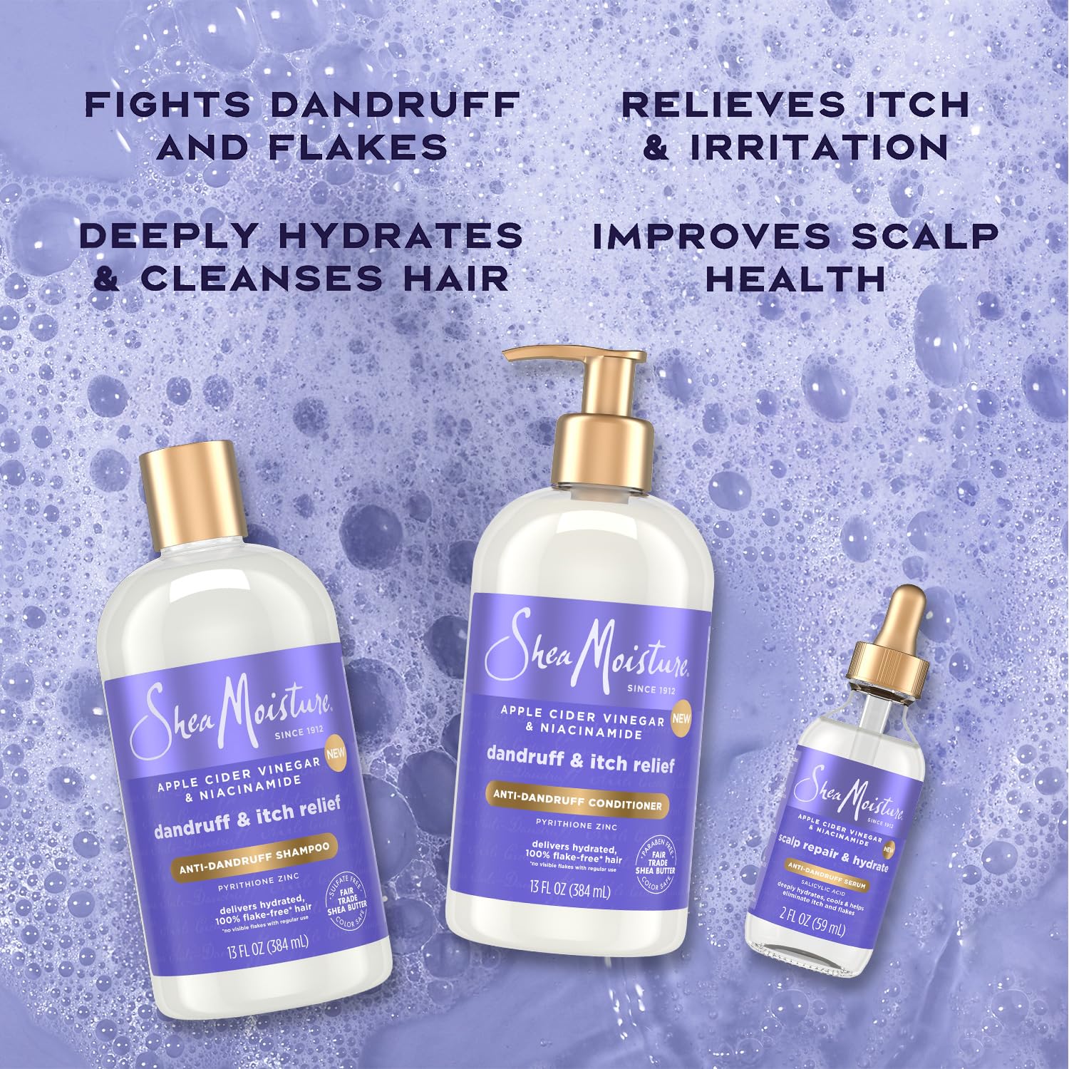 SheaMoisture Anti-Dandruff Shampoo & Conditioner + Scalp Repair & Hydrate Serum with Niacinamide, Shea Butter, 3% Salicylic Acid for Flakes & Itchy Scalp - Image 3