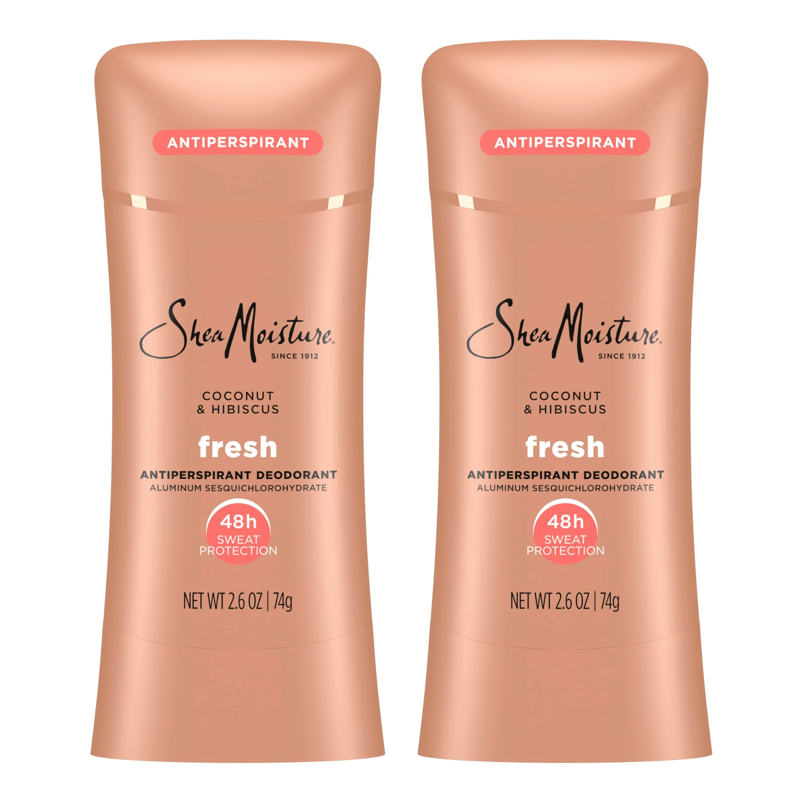 SheaMoisture Antiperspirant Deodorant Stick Fresh Coconut & Hibiscus 2 Count for 48HR Sweat & Odor Protection with No Parabens & No Mineral Oil 2.6 oz
