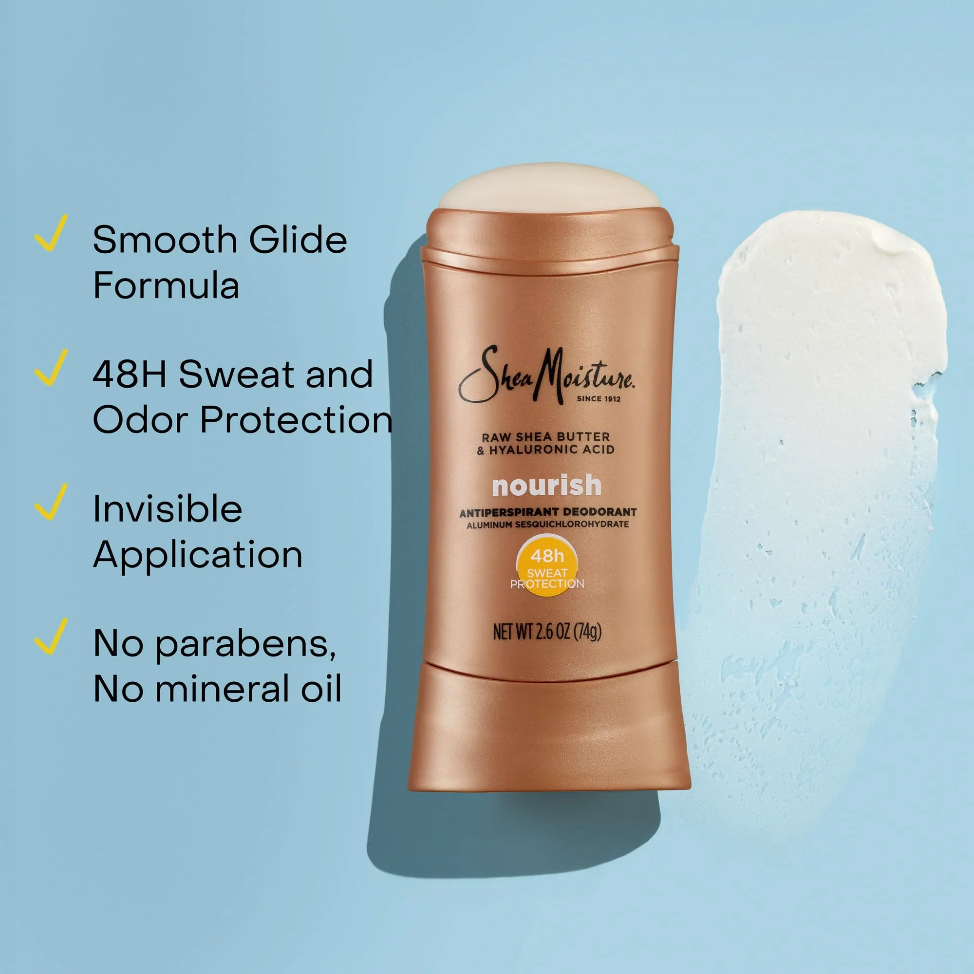 SheaMoisture Antiperspirant Deodorant Stick Moisturizing Raw Shea Butter & Hyaluronic Acid 2 Count for 48HR Sweat & Odor Protection with No Parabens & No Mineral Oil 2.6 oz - Image 5
