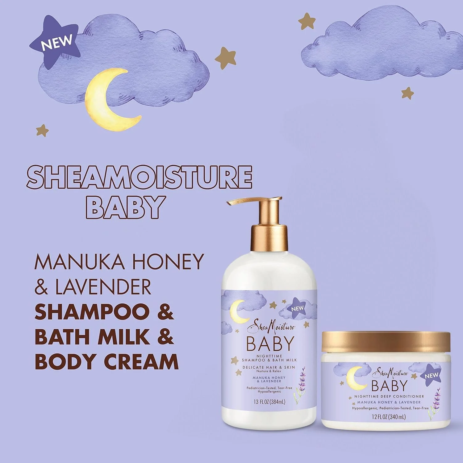 SheaMoisture Baby Essentials, Nighttime Shampoo & Bath Milk + Deep Conditioner, Manuka Honey & Lavender, Pediatrician-Tested, Hypoallergenic, Tear-Free - Image 5