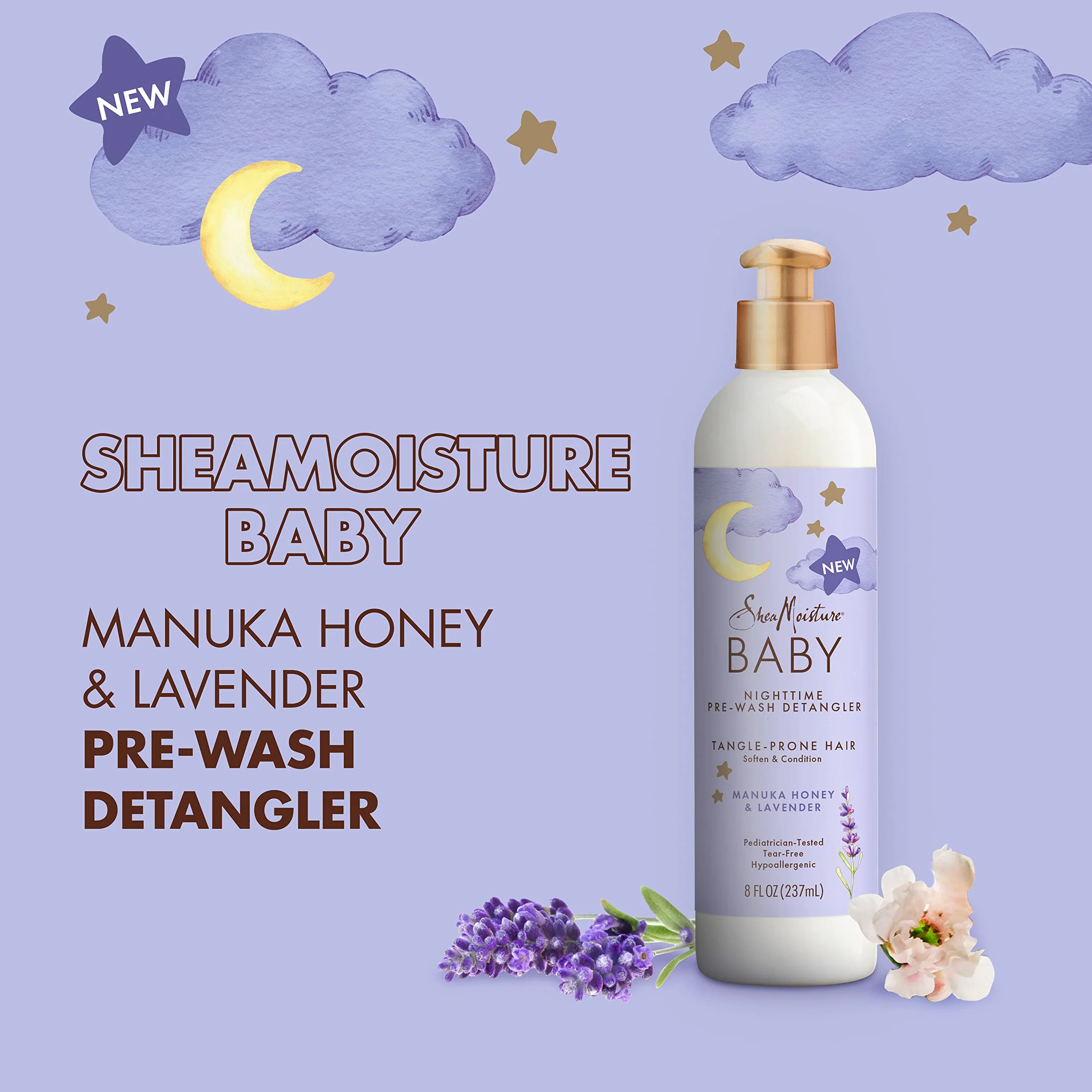 SheaMoisture Baby Pre-Wash Hair Detangler Manuka Honey & Lavender for Delicate Hair and Skin Nighttime Skin and Hair Care Regimen 8 oz - Image 3