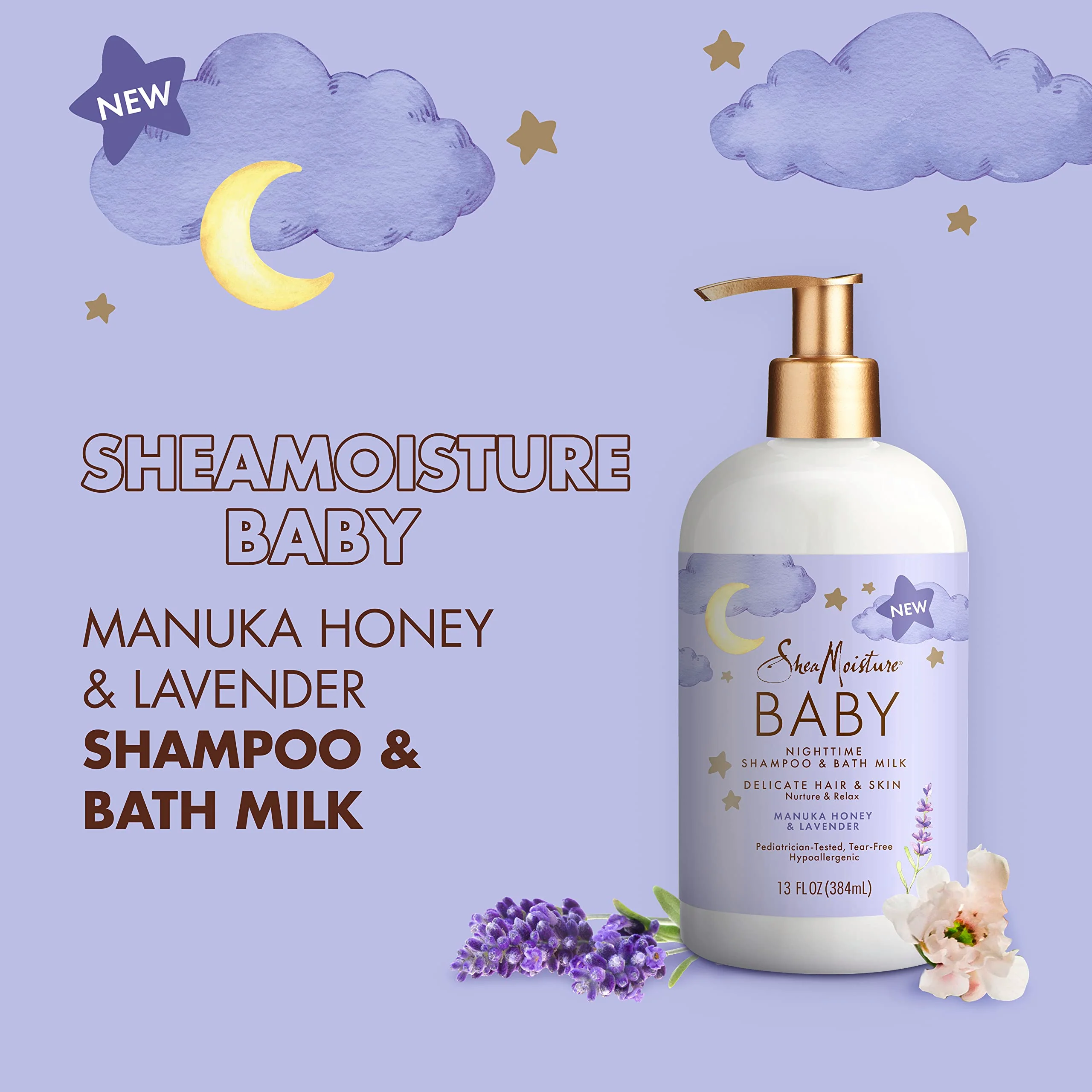 SheaMoisture Baby Shampoo & Bath Milk Manuka Honey & Lavender for Delicate Hair and Skin Nighttime Skin and Hair Care Regimen 13 oz - Image 3