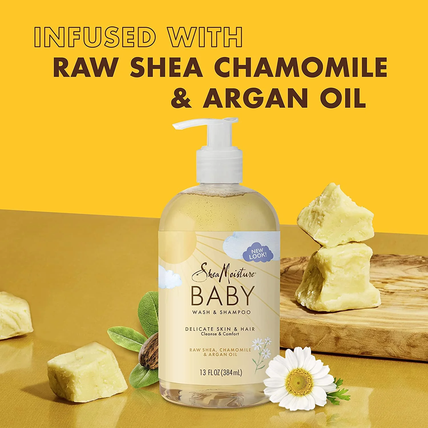 SheaMoisture Baby Wash & Shampoo for All Skin Types Raw Shea, Chamomile & Argan Oil Baby Wash and Shampoo with Frankincense & Myrrh to Help Cleanse 13 oz, Gold, Packaging may vary - Image 4
