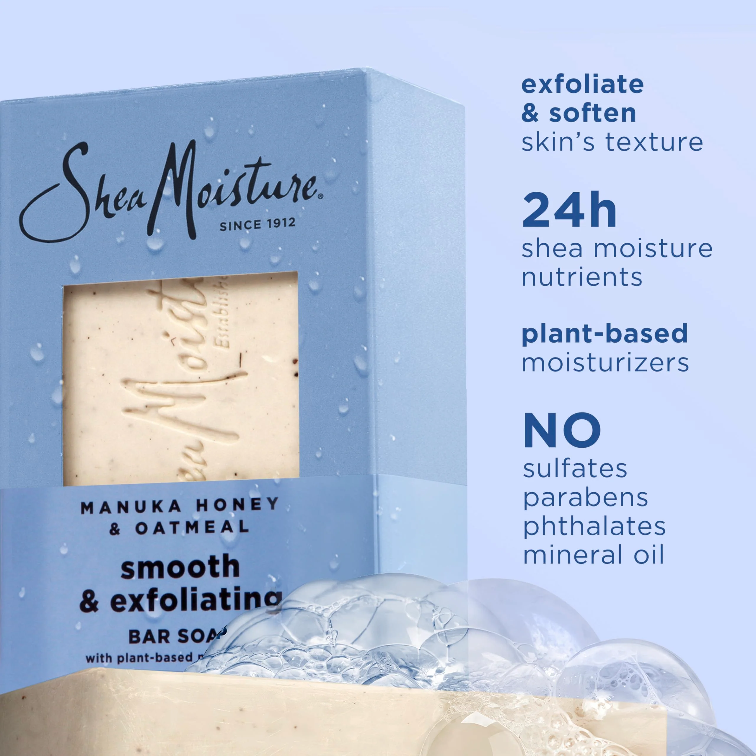 SheaMoisture Bar Soap Manuka Honey Oatmeal 4 Count Smoothing & Exfoliating Smooth and Exfoliating bar soap with 24h shea moisture nutrients for Healthy, Glowing Skin 8 oz - Image 2