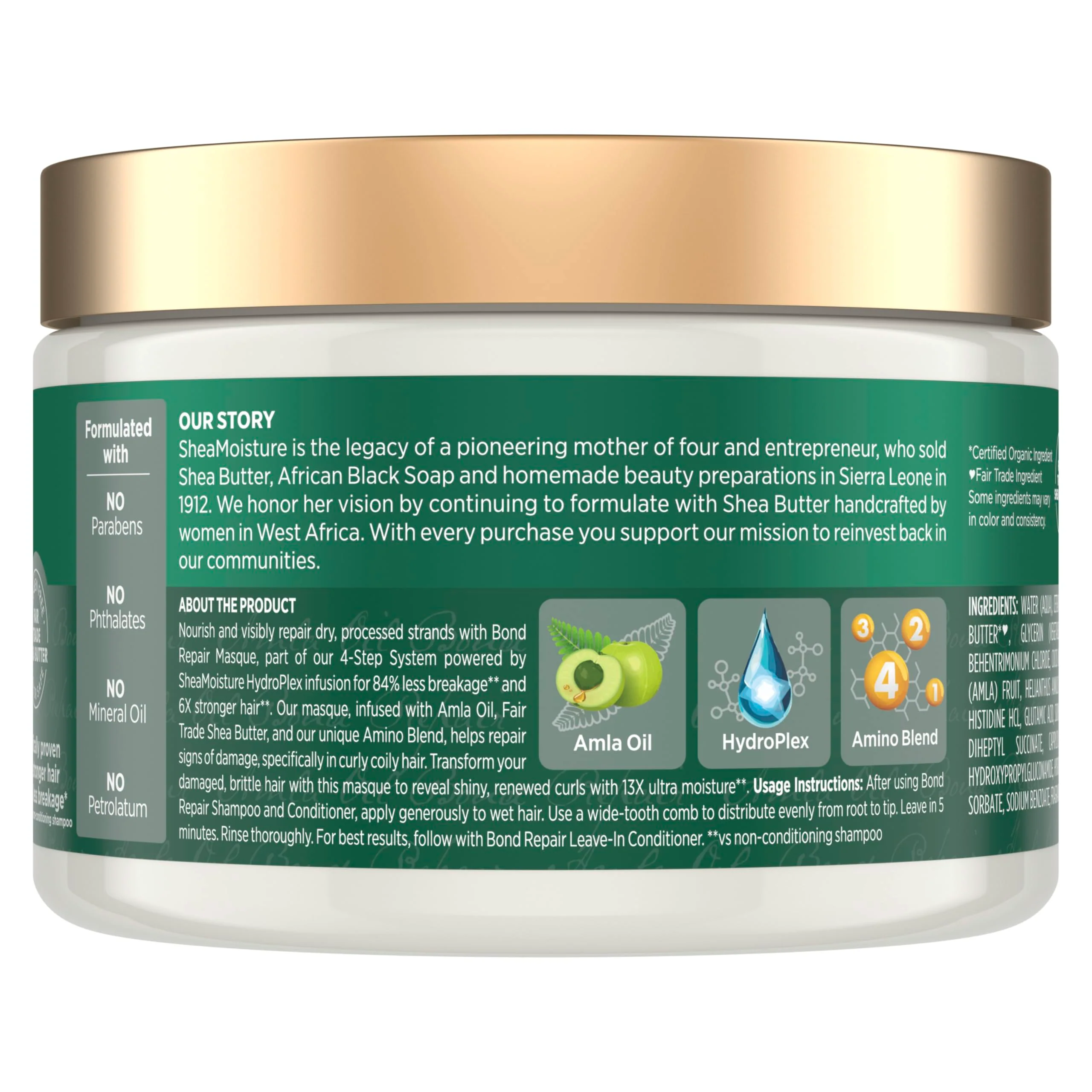SheaMoisture Bond Repair Masque Amla Oil Deeply Moisturizes and Visibly Repairs Damage with Hydroplex Technology and Amla Oil for Stronger Hair with Restorative HydroPlex Infusion 11 oz - Image 2