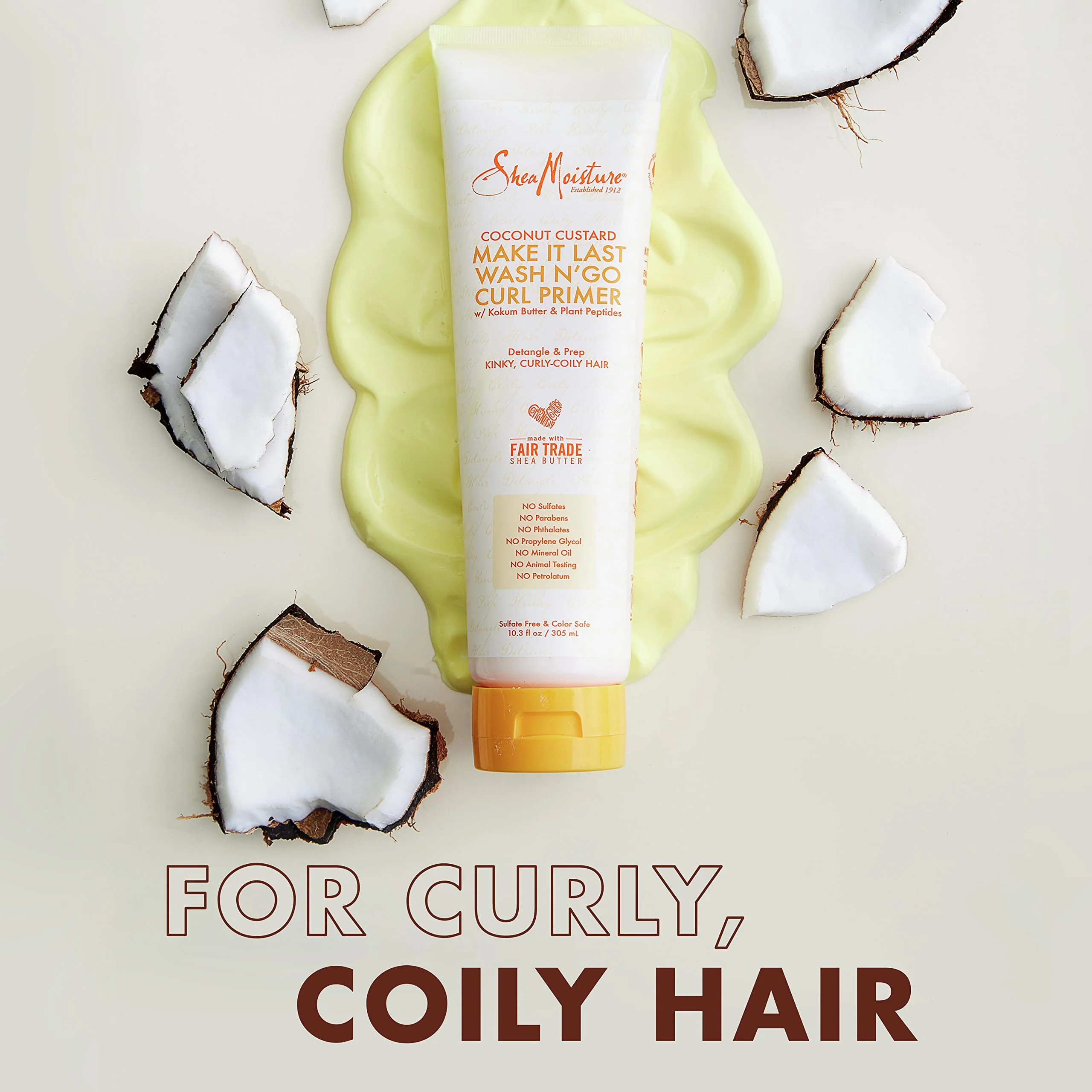 SheaMoisture Coconut Custard Curl Defining Cream - Make It Last Wash N' Go Primer, Enhancer & Detangler for Wavy & Curly Hair, Organic Shea Butter, 10.3 Oz - Image 5