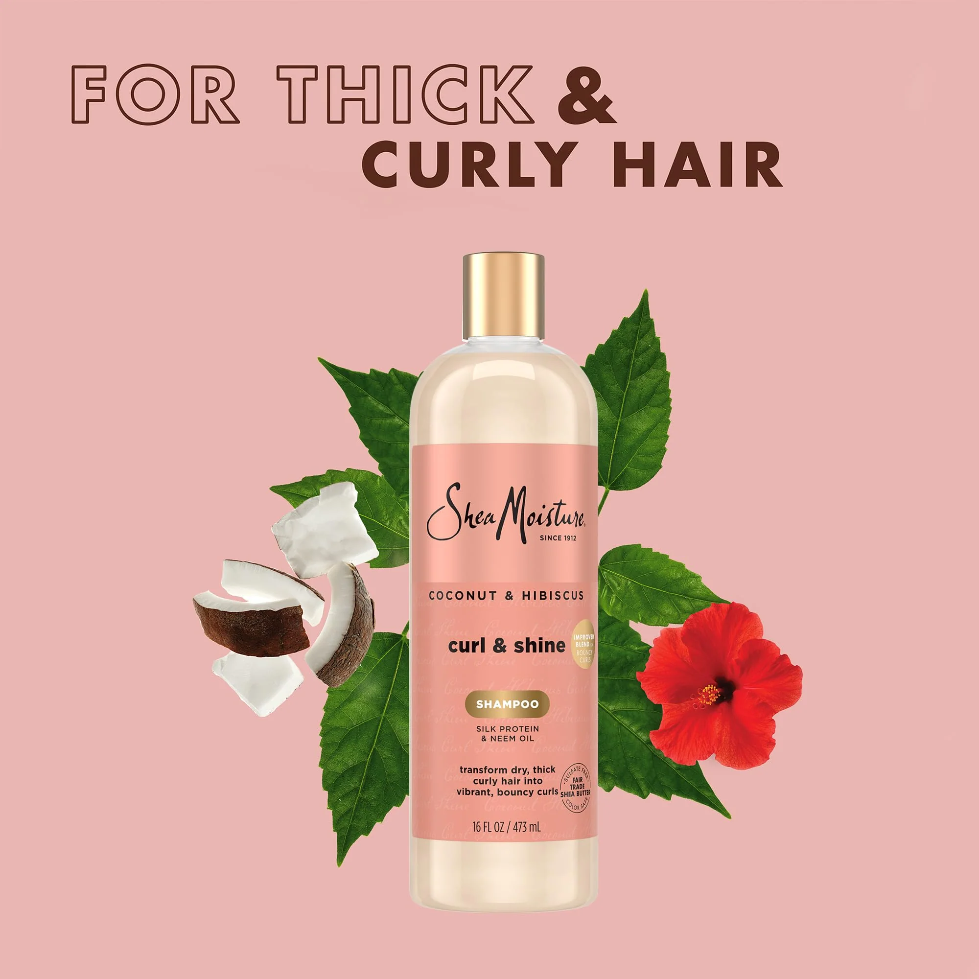 SheaMoisture Coconut & Hibiscus Curl & Shine Shampoo for Bouncy Curls, Frizz Control, 16 Oz - Image 4