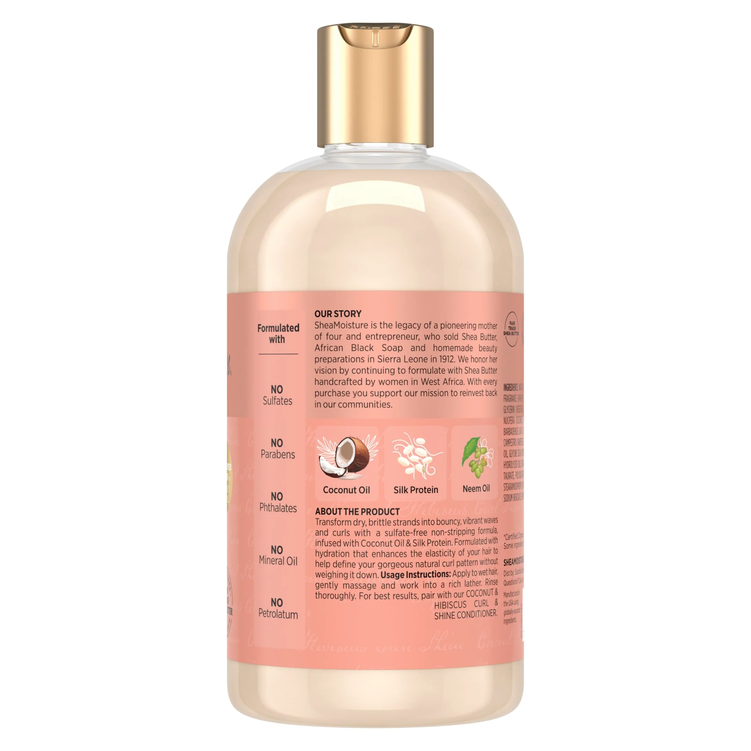 SheaMoisture Curl and Shine Coconut Shampoo Coconut & Hibiscus for Curly Hair Paraben Free Shampoo 13 oz - Image 2