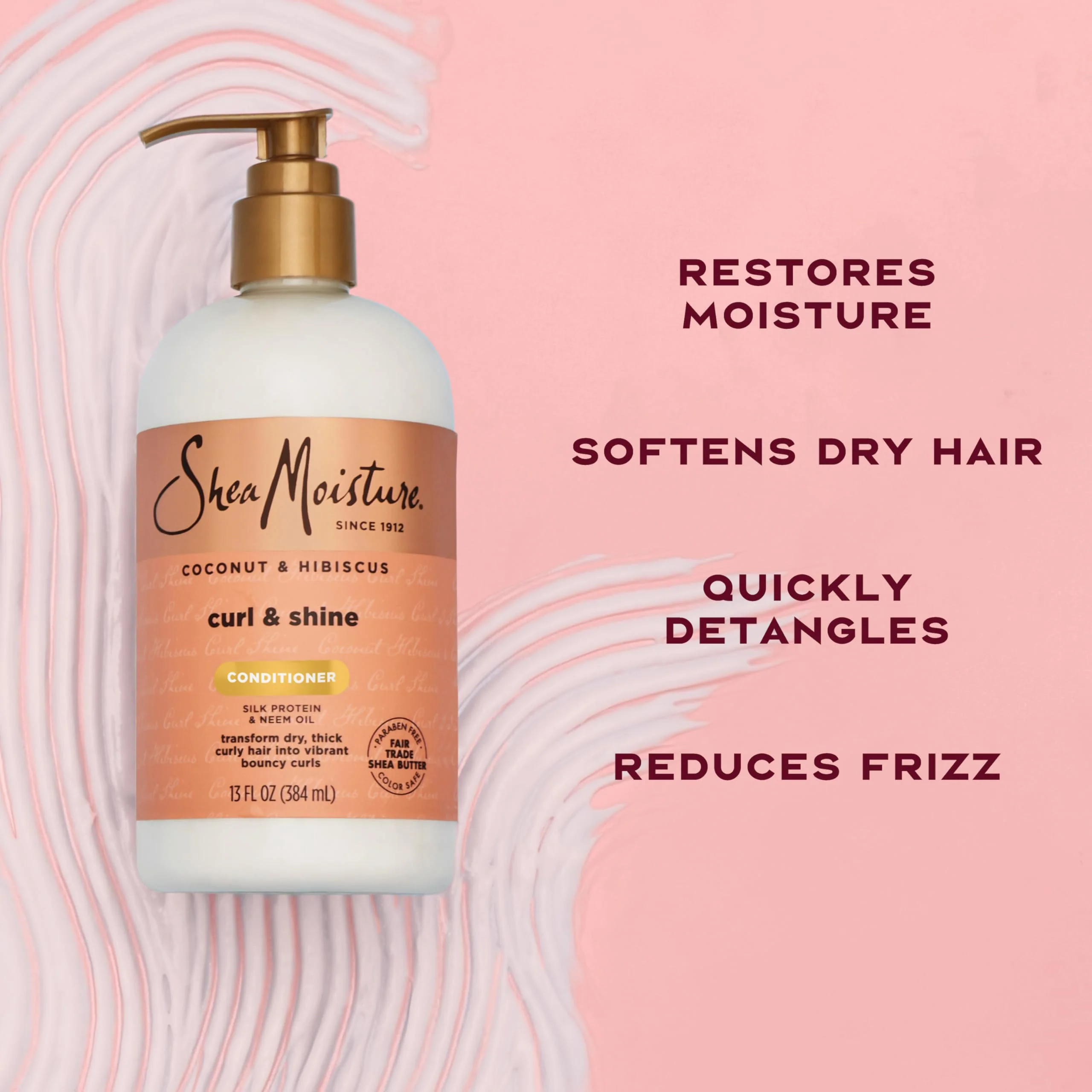 SheaMoisture Curl & Shine Conditioner Coconut & Hibiscus, for Thick, Curly Hair to Moisturize & Soften, 13 oz - Image 4
