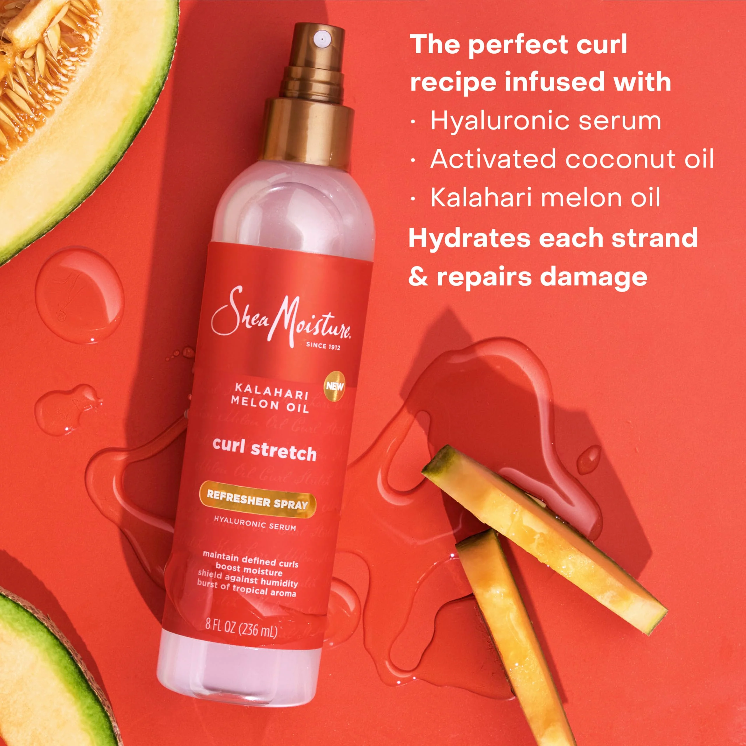 SheaMoisture Curl Stretch Refresher Spray Kalahari Melon Oil and Marula Oil Between Wash Style Stretcher Boosts Hydration, Fights Humidity and Frizz with Hyaluronic Serum 8 Fl Oz - Image 4