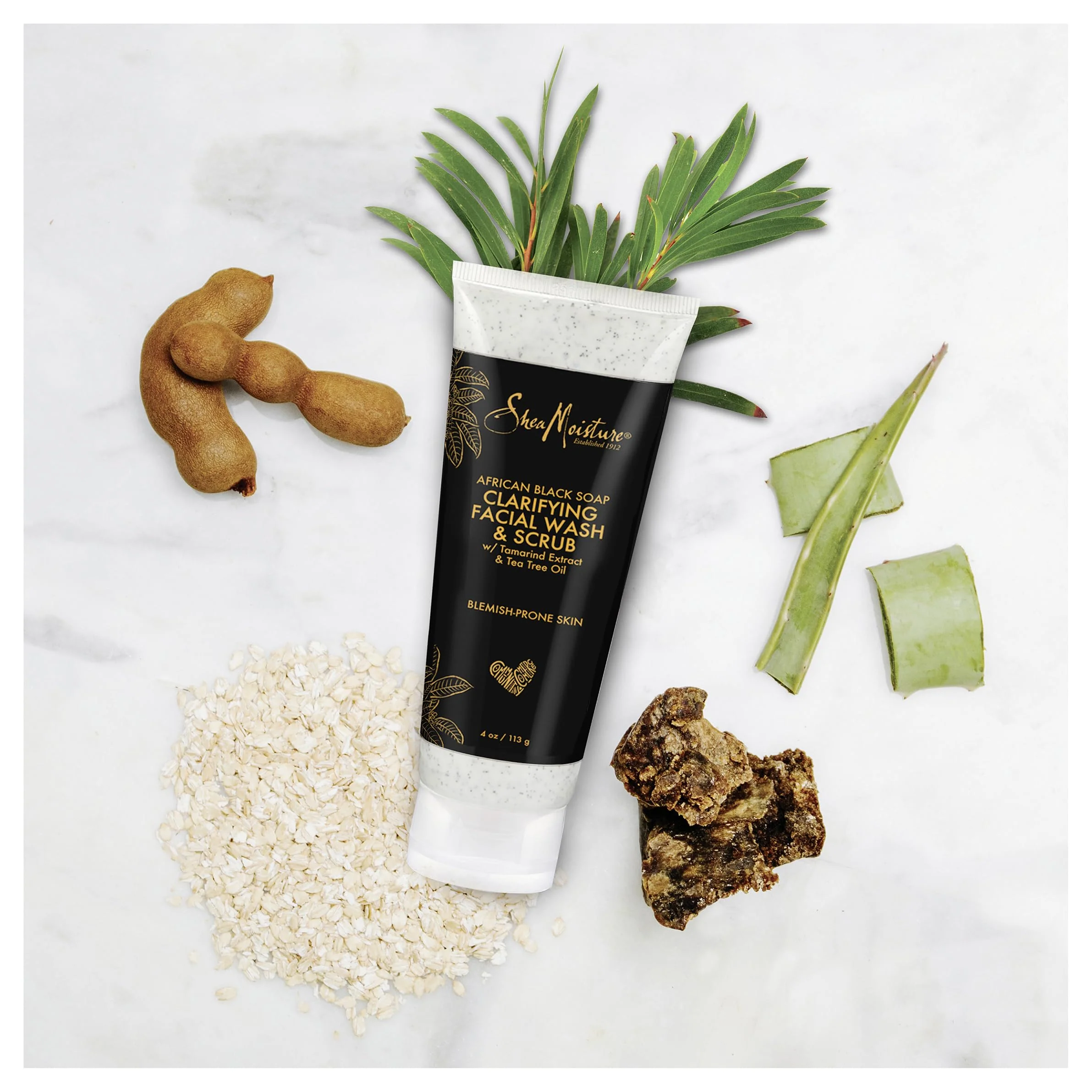 SheaMoisture Facial Wash and Scrub African Black Soap for Blemish Prone Skin to Clarify Skin 4 oz - Image 2