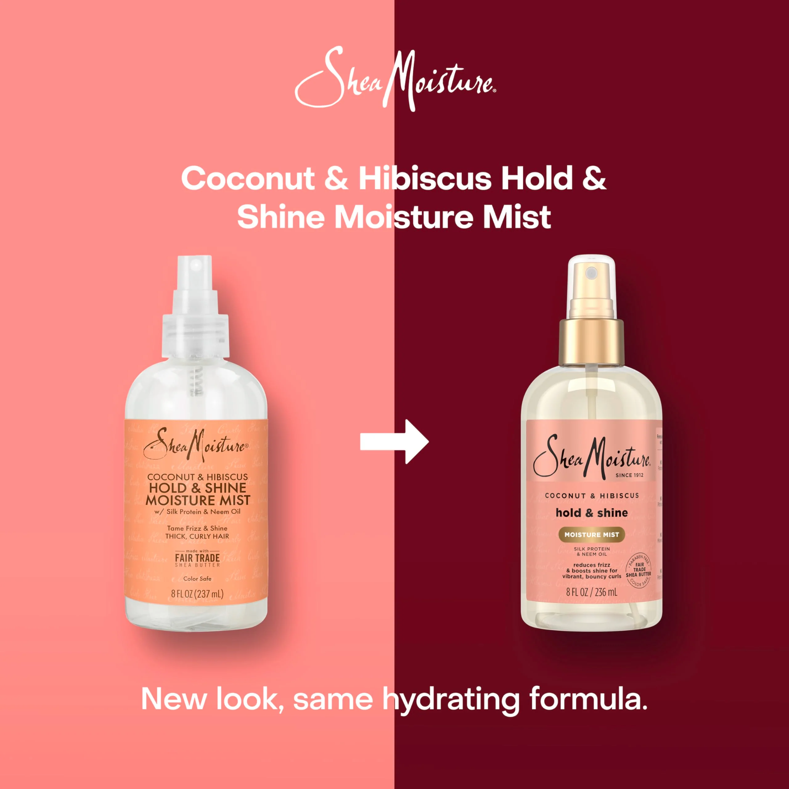 SheaMoisture Hold and Shine Moisture Mist Coconut and Hibiscus for Thick, Curly Hair for Frizz Control 8 fl oz - Image 3