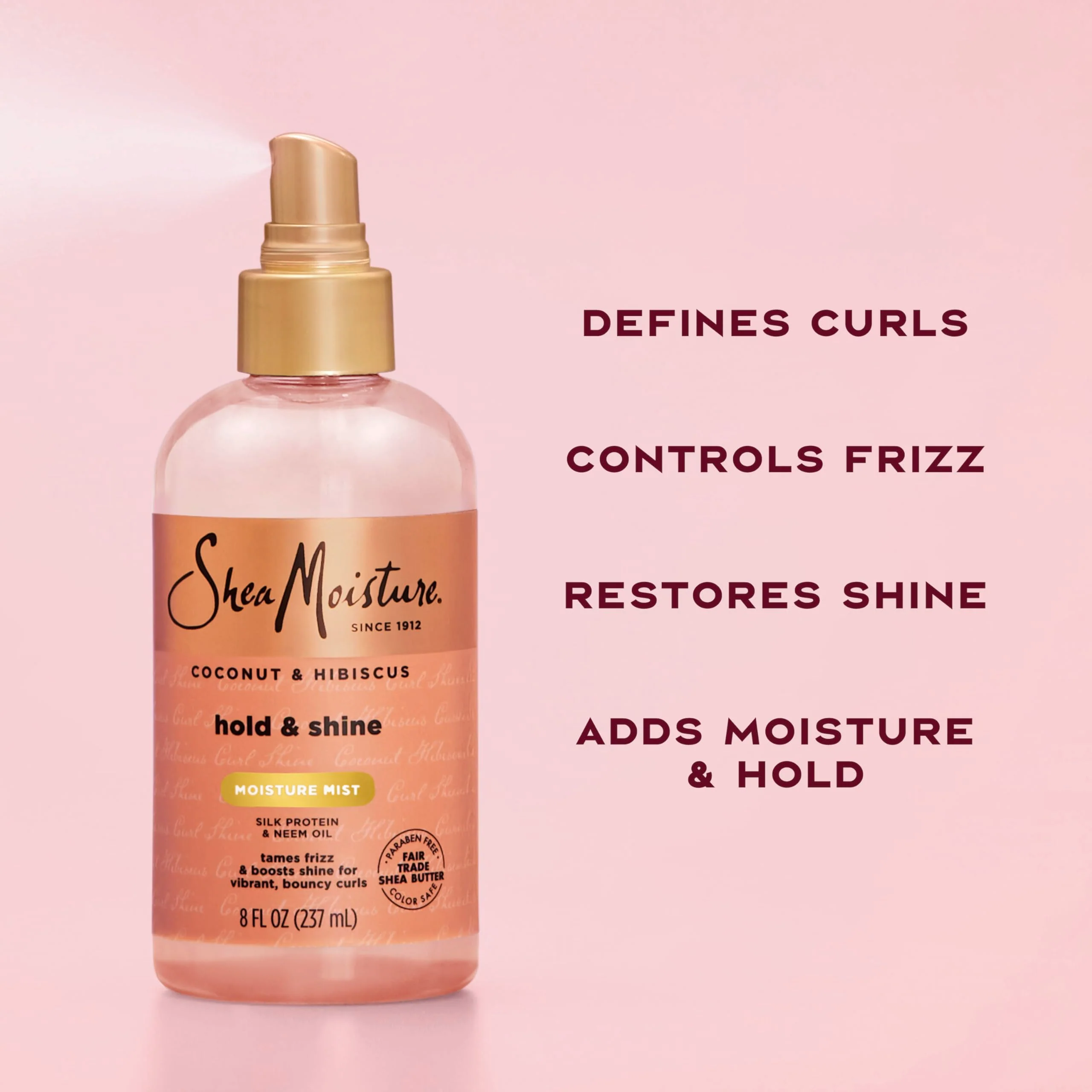SheaMoisture Hold and Shine Moisture Mist Coconut and Hibiscus for Thick, Curly Hair for Frizz Control 8 fl oz - Image 4
