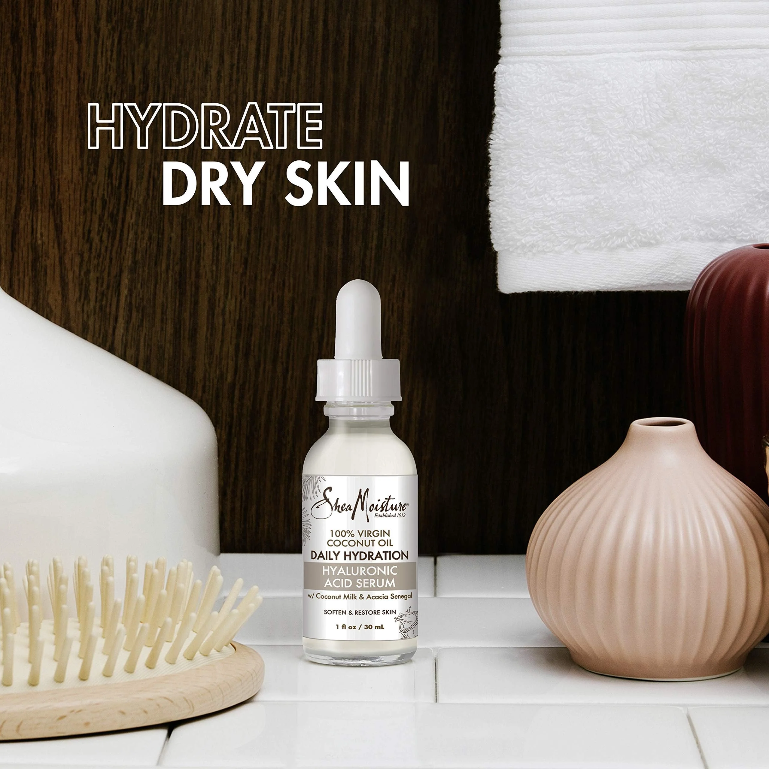 SheaMoisture Hyaluronic Acid Serum for Dry Skin 100% Virgin Coconut Oil Paraben Free Face Serum 1 fl oz - Image 2