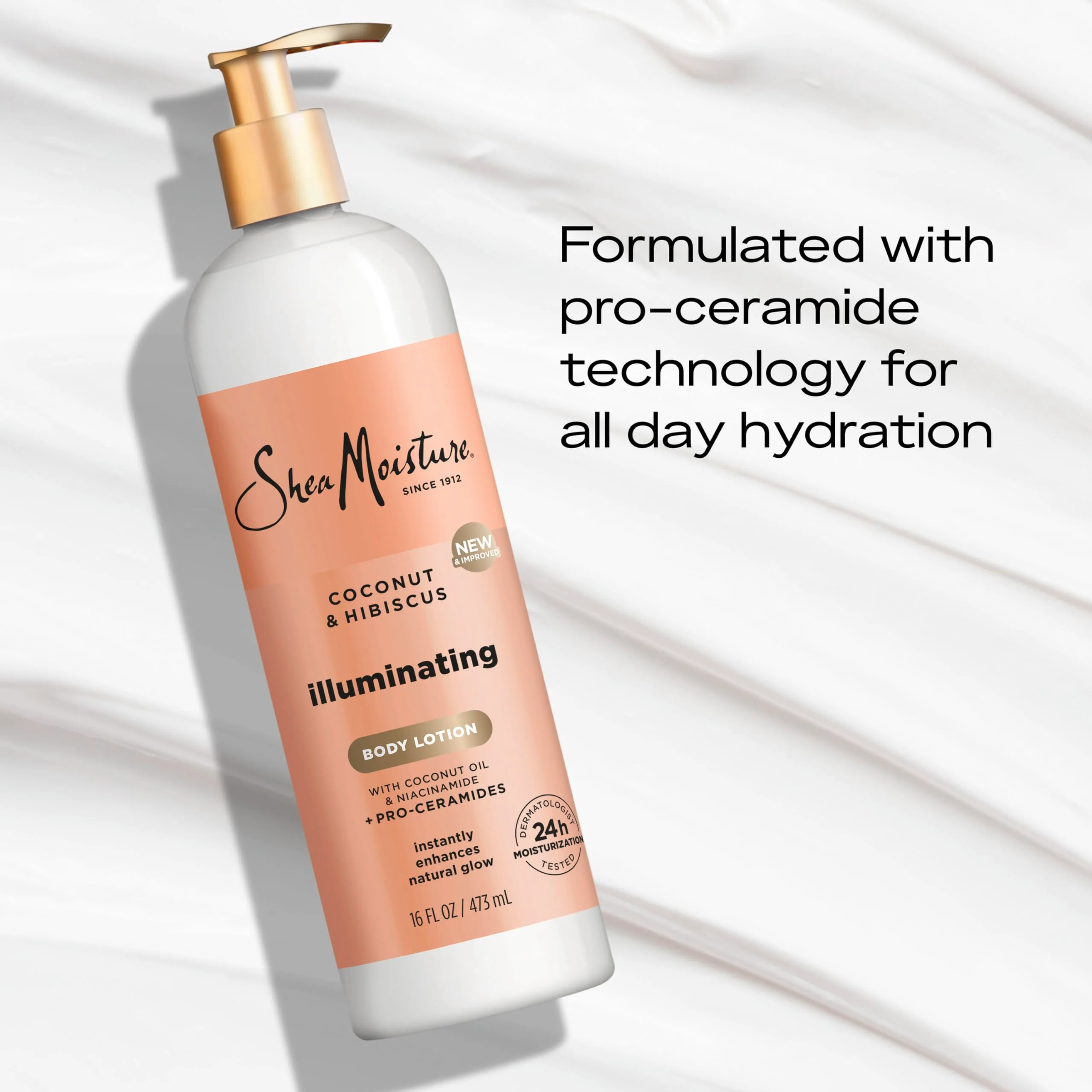 SheaMoisture Illuminating Body Lotion with Coconut Oil, Hibiscus, Niacinamide and Pro-Ceramides, Instantly Enhancing Skin's Natural Glow, 24H Moisturizing 16 oz - Image 3