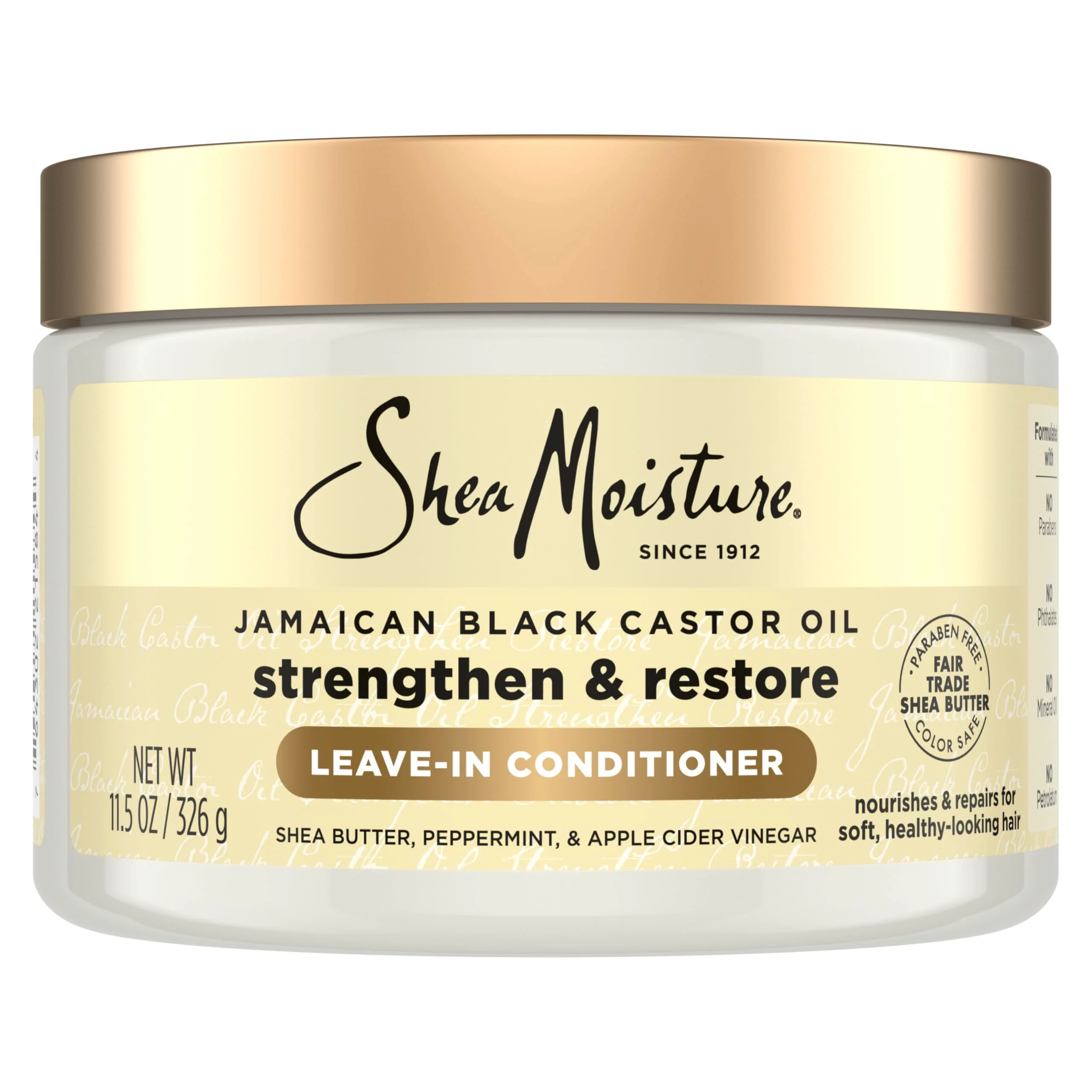 SheaMoisture Jamaican Black Castor Oil Leave In Conditioner 100% Pure Jamaican Black Castor Oil For Damaged Hair to Soften and Detangle Hair 11.5 oz