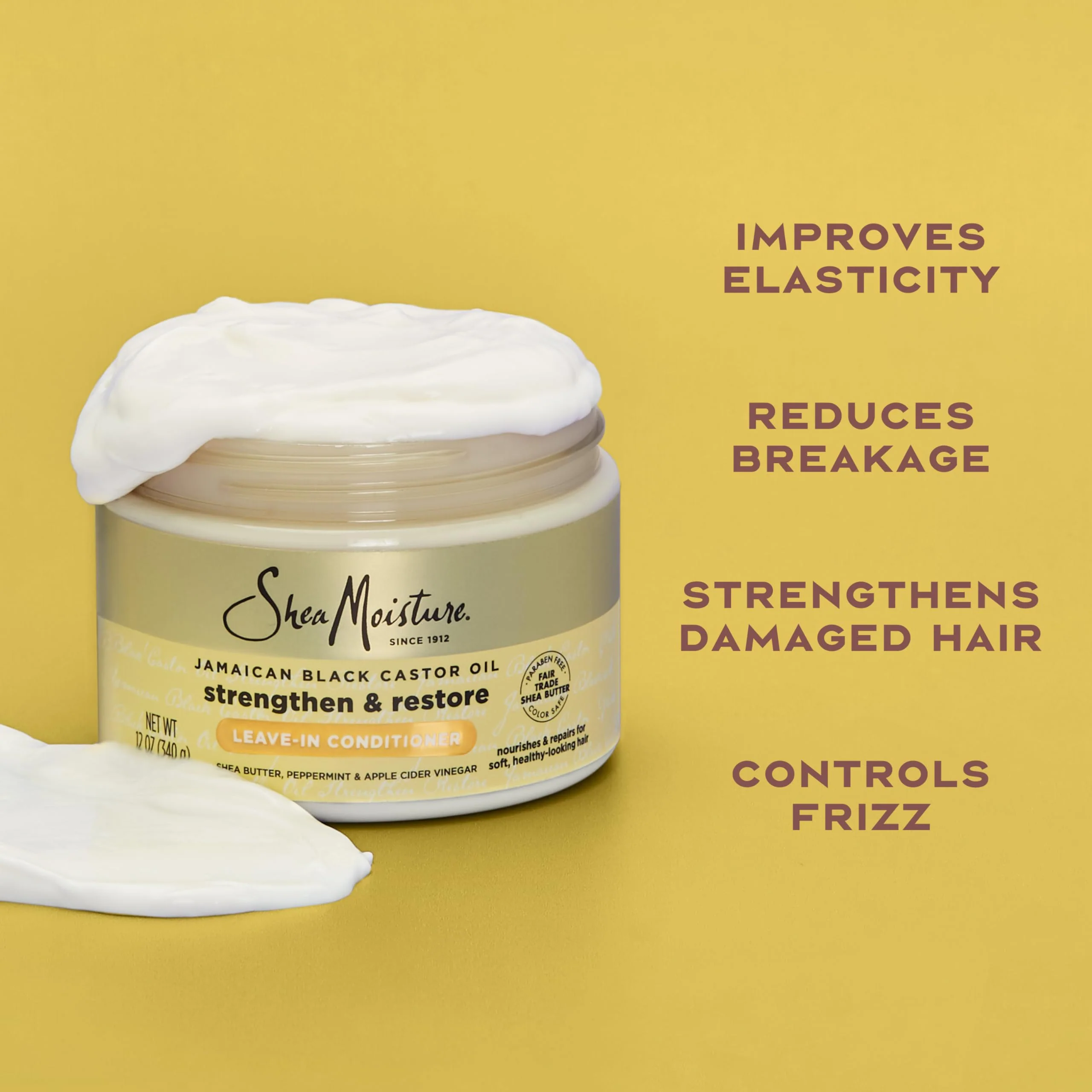 SheaMoisture Jamaican Black Castor Oil Leave In Conditioner 100% Pure Jamaican Black Castor Oil For Damaged Hair to Soften and Detangle Hair 11.5 oz - Image 4