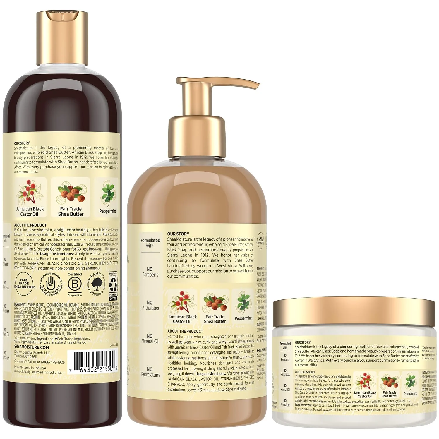 SheaMoisture Jamaican Black Castor Oil Strengthen & Restore Hair Repair Shampoo, Conditioner + Leave-In Conditioner - Image 2