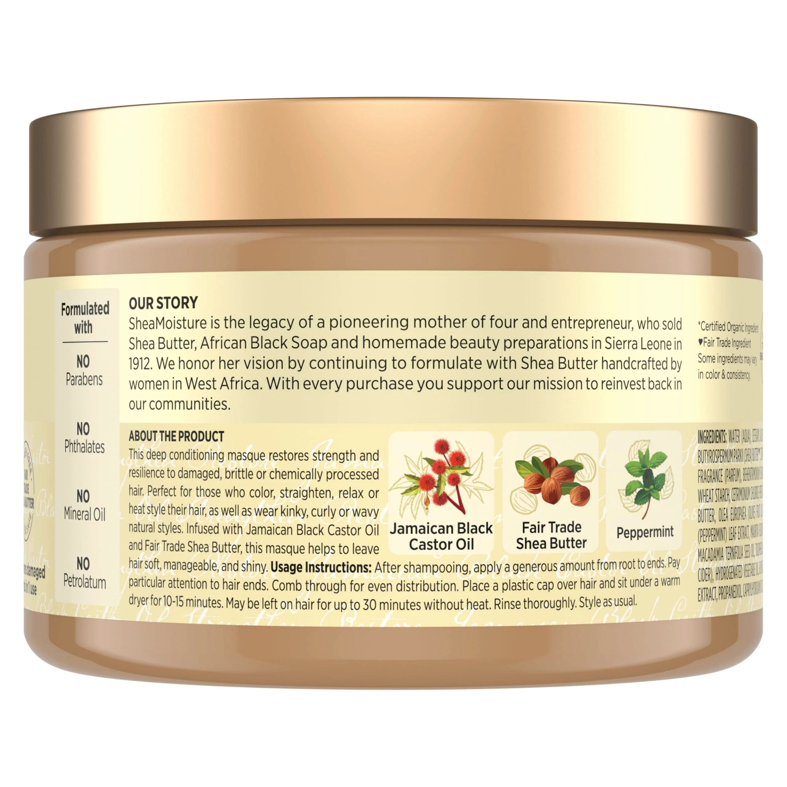 SheaMoisture Jamaican Black Castor Oil Treatment Masque Jamaican Black Castor Oil For Dry Hair Paraben Free Hair Mask 11.5 oz - Image 2