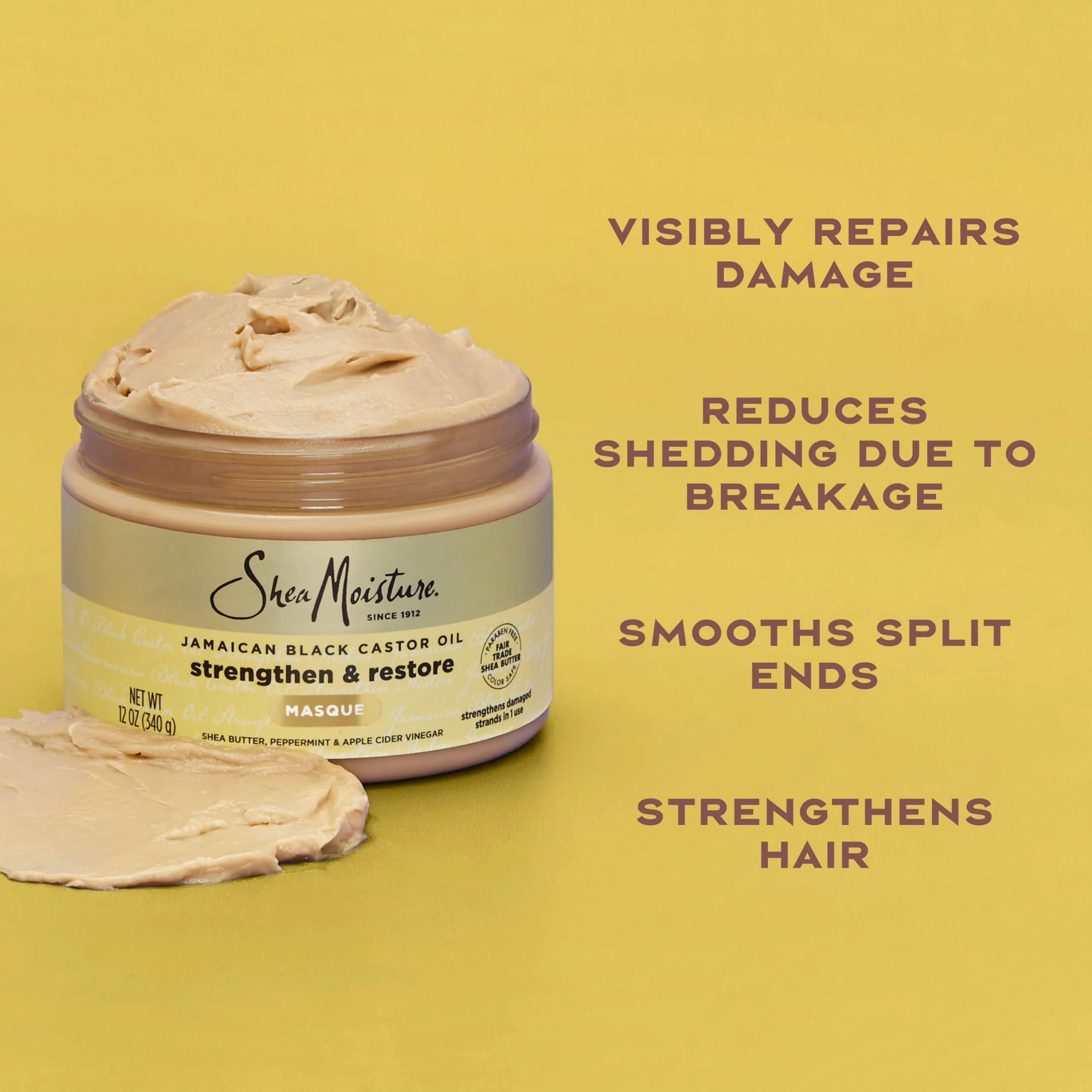 SheaMoisture Jamaican Black Castor Oil Treatment Masque Jamaican Black Castor Oil For Dry Hair Paraben Free Hair Mask 11.5 oz - Image 4