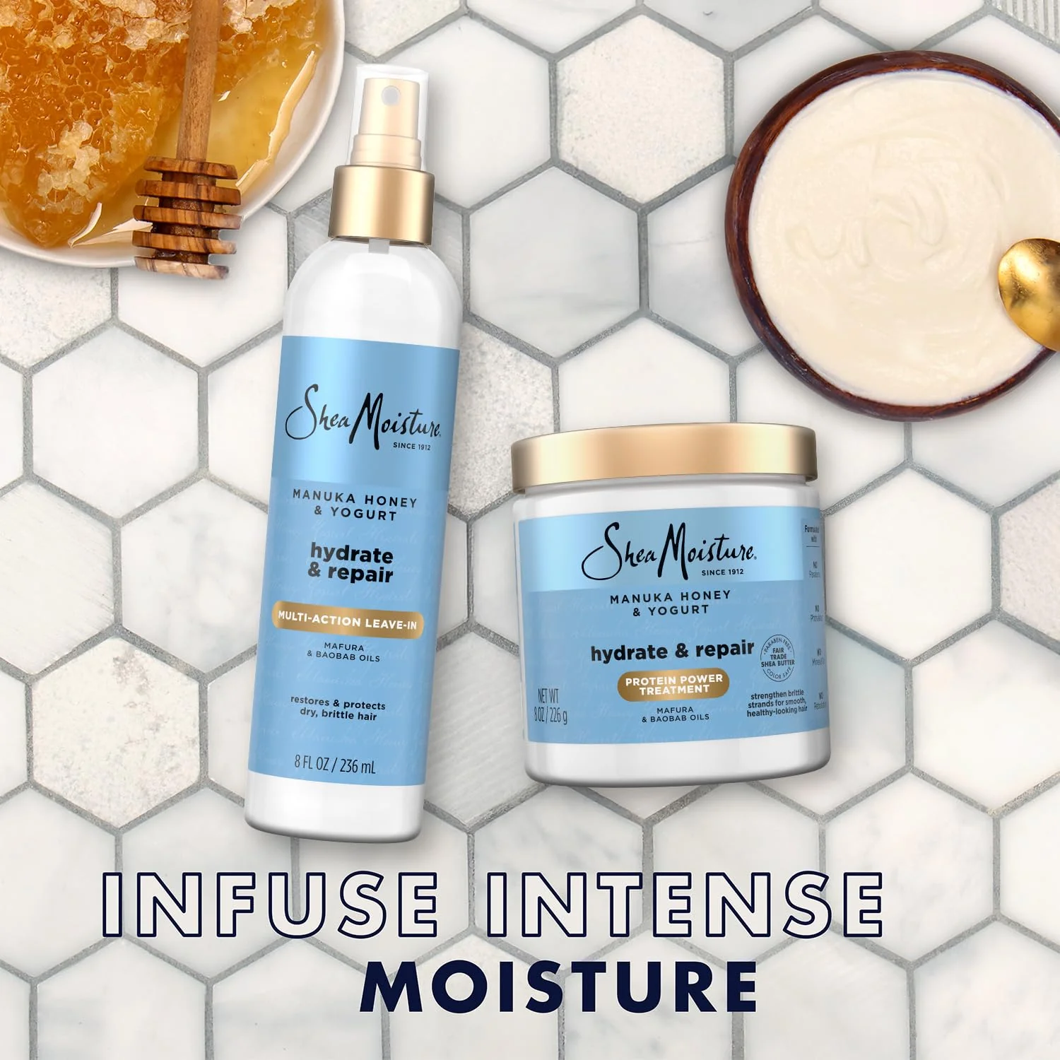SheaMoisture Manuka Honey & Yogurt Multi-Action Leave-in Conditioner + Protein Power Treatment for Hair Repair, Frizz Control, 8 Oz Ea, for Curly, Damaged Hair - Image 3