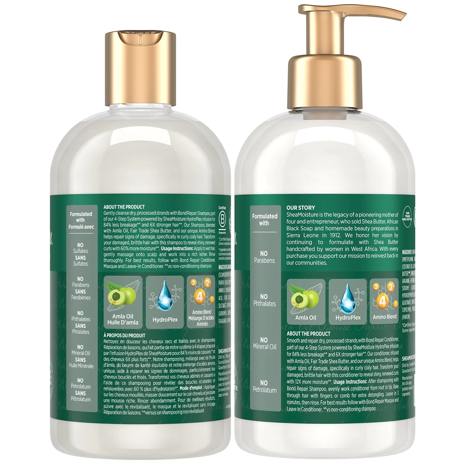 SheaMoisture Shampoo & Conditioner, Amla Oil, Bond Repair Hair Treatment for Dry, Damaged Hair, Anti-Frizz Products for Curly Hair, 13 Oz Ea - Image 2