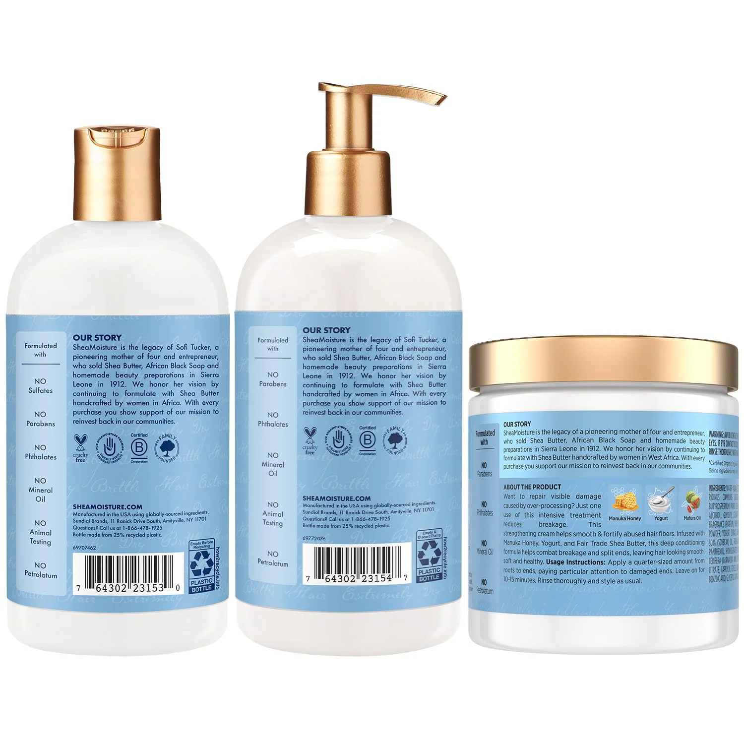 SheaMoisture Shampoo & Conditioner, Manuka Honey & Yogurt Hydrate & Repair + Protein Power Treatment, Hair Mask, Deep Conditioner for Dry, Damaged Hair - Image 2
